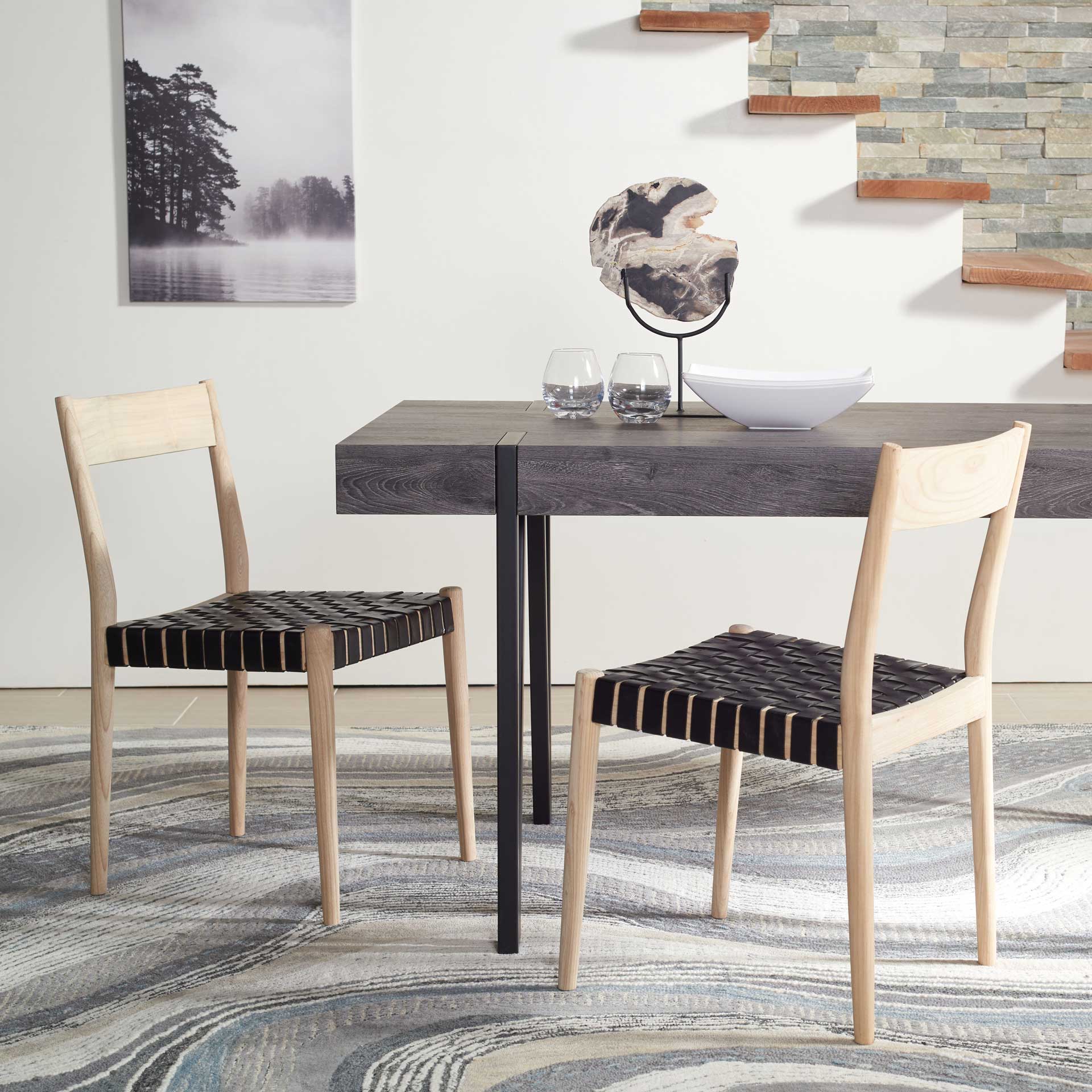 Eliza Leather Dining Chair Black/Natural (Set of 2) - Image 8