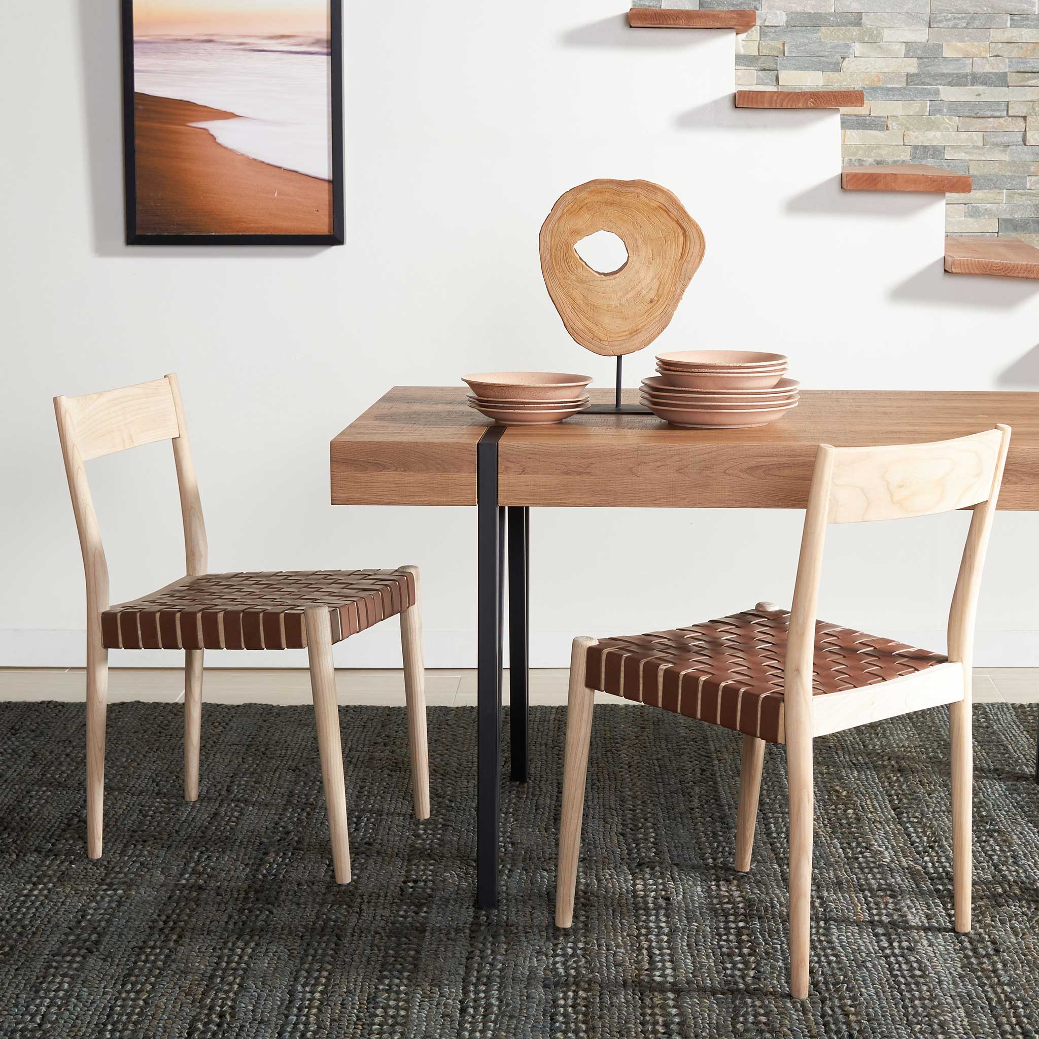 Eliza Leather Dining Chair Cognac/Natural (Set of 2) - Image 11