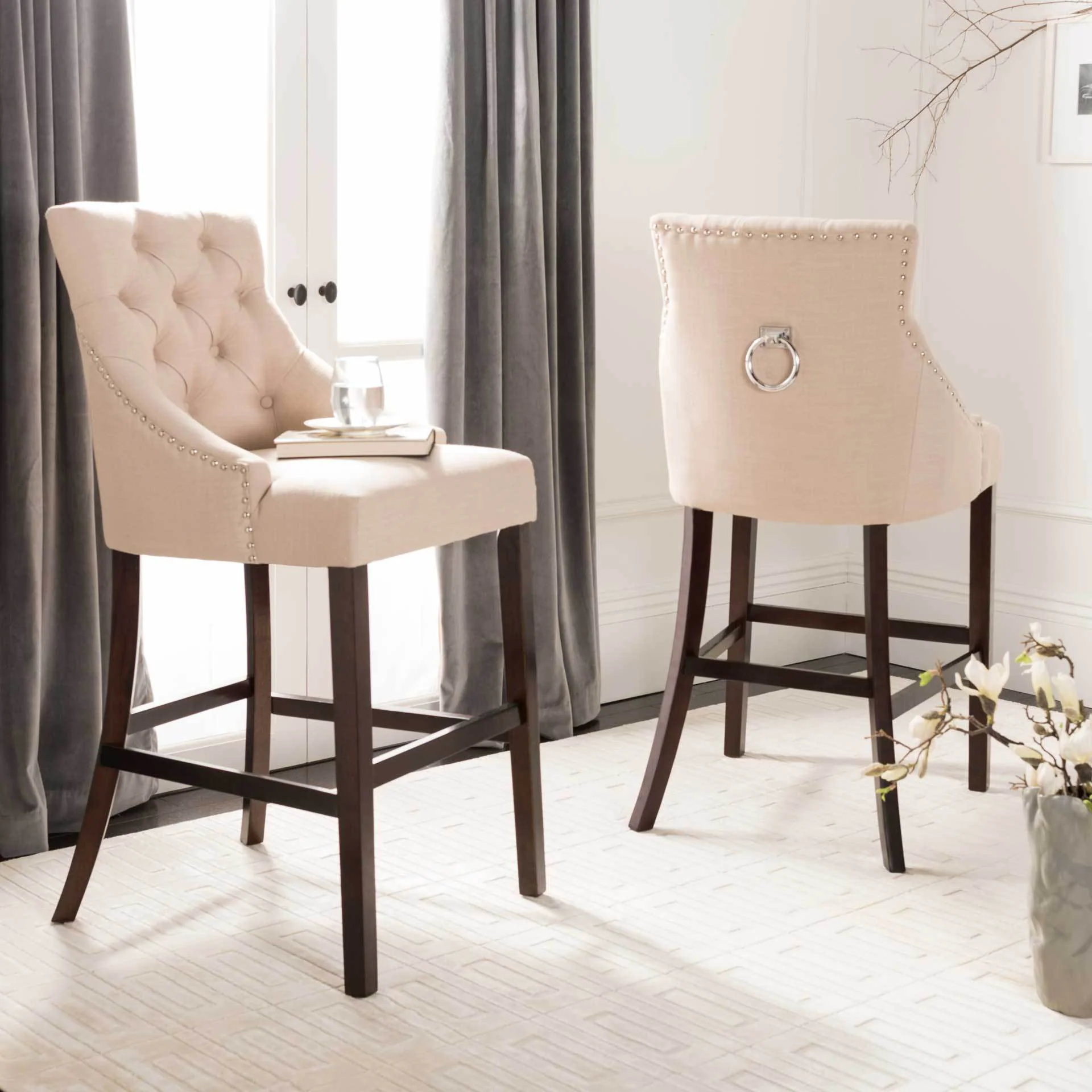 Ellianna Tufted Wing Back Bar Stool Beige (Set of 2) - Image 7