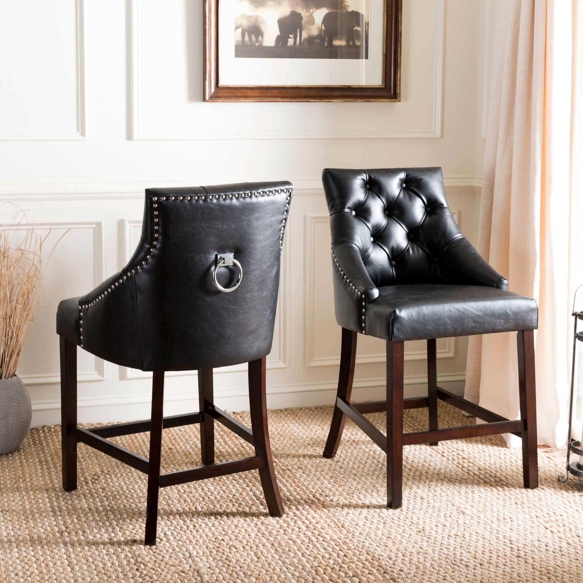 Ellianna Tufted Wing Back Bar Stool Black (Set of 2) - Image 14
