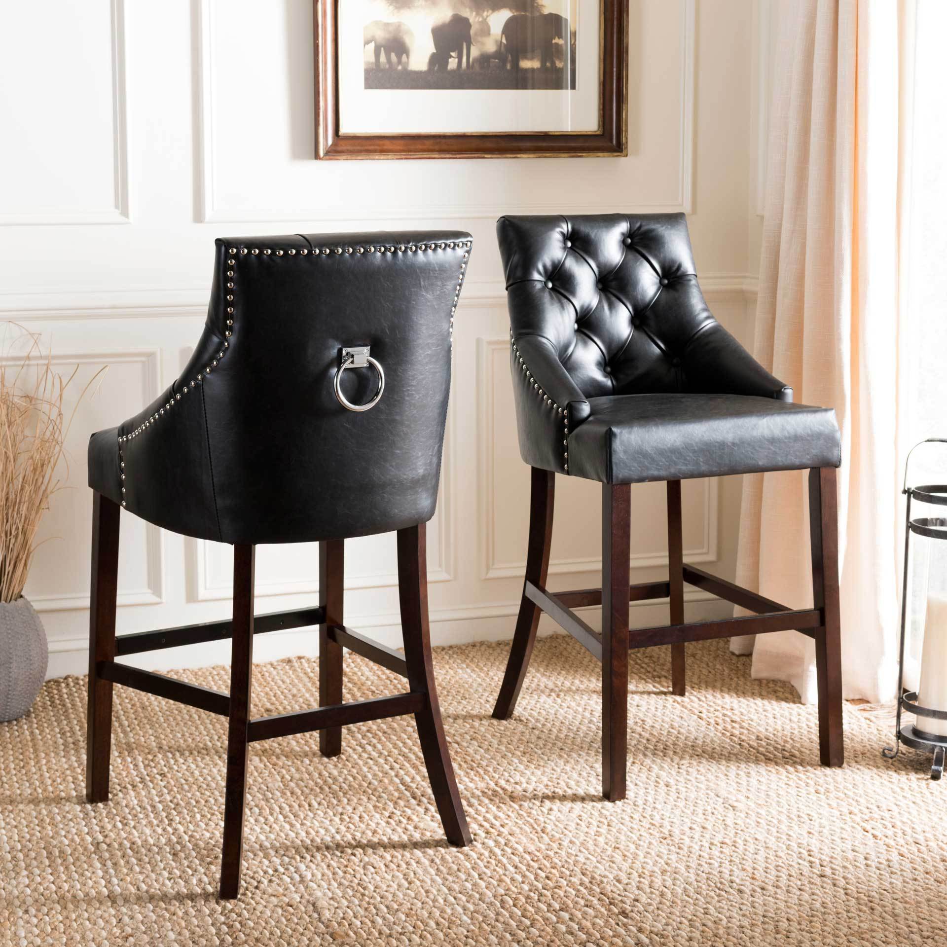 Ellianna Tufted Wing Back Bar Stool Black (Set of 2) - Image 7