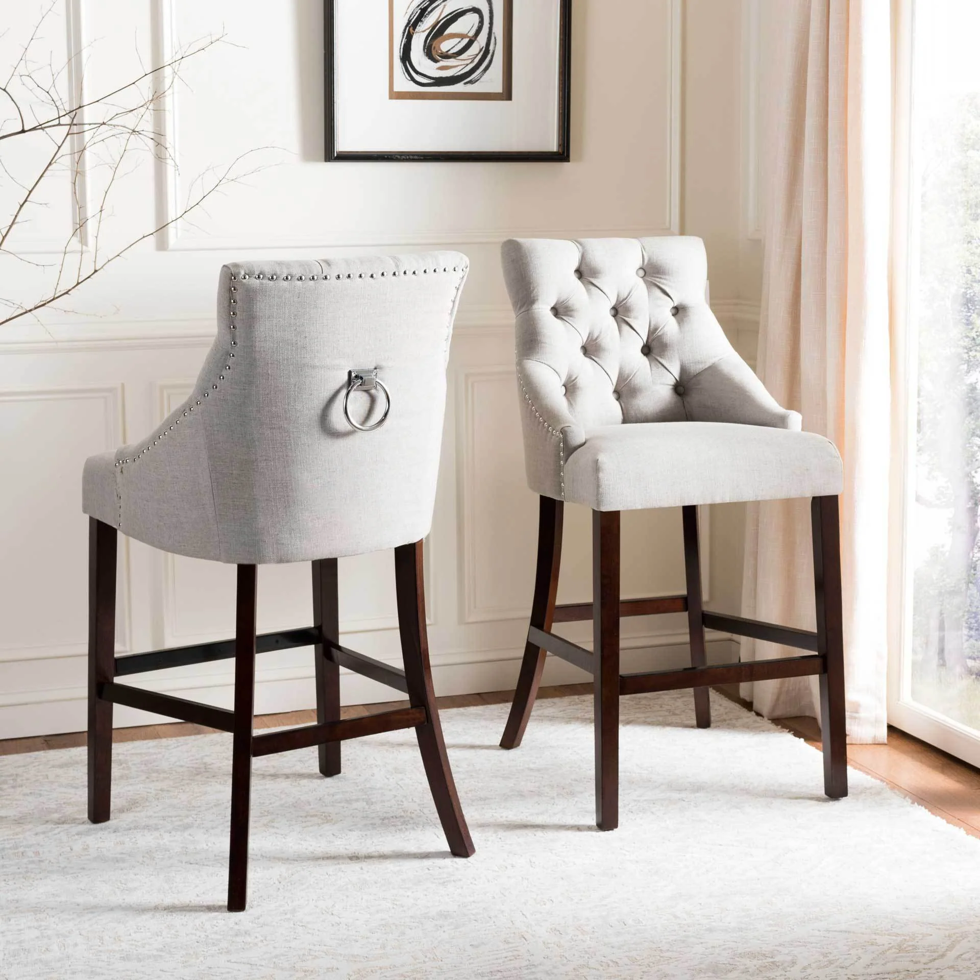 Ellianna Tufted Wing Back Bar Stool Light Gray (Set of 2) - Image 7