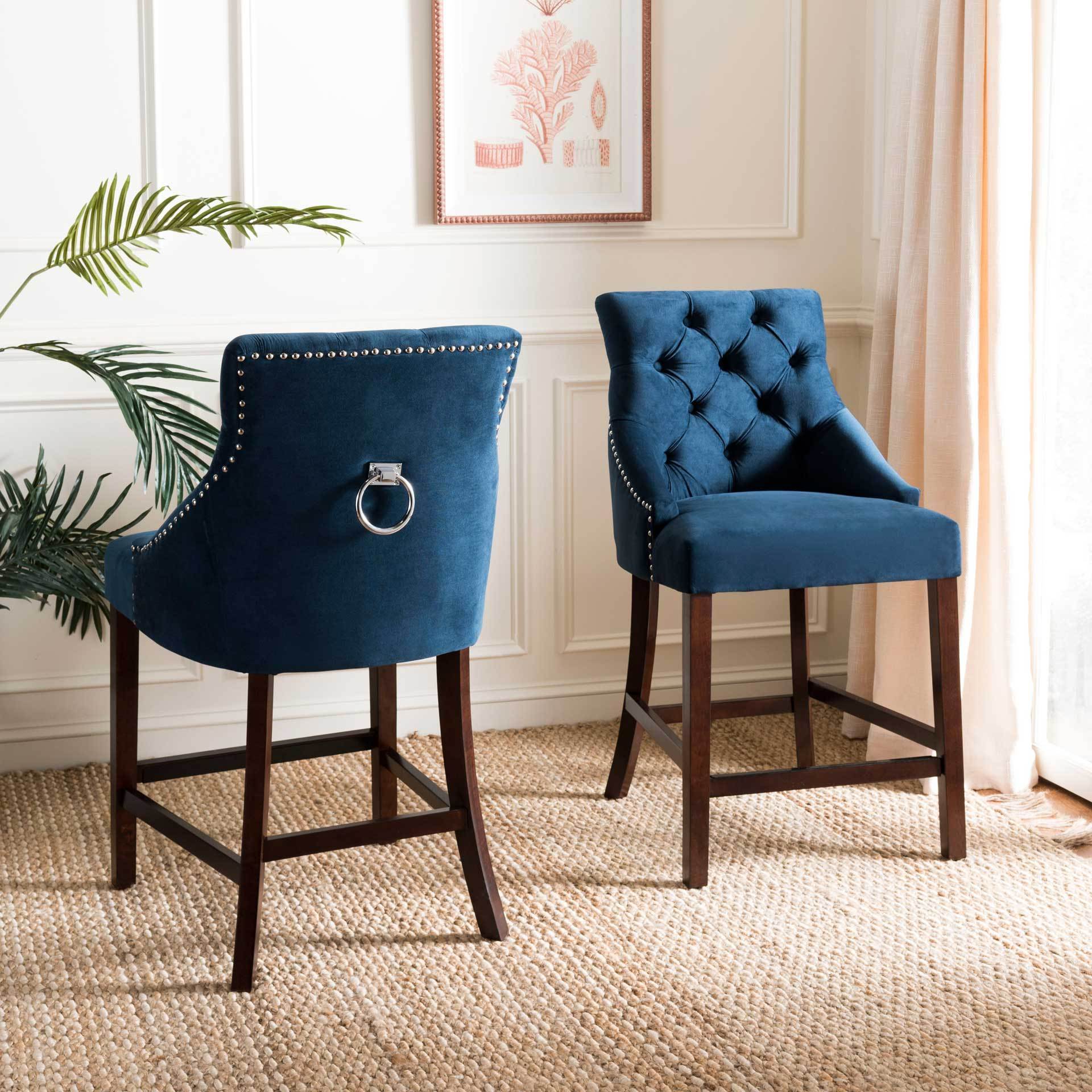 Ellianna Tufted Wing Back Bar Stool Navy (Set of 2) - Image 14