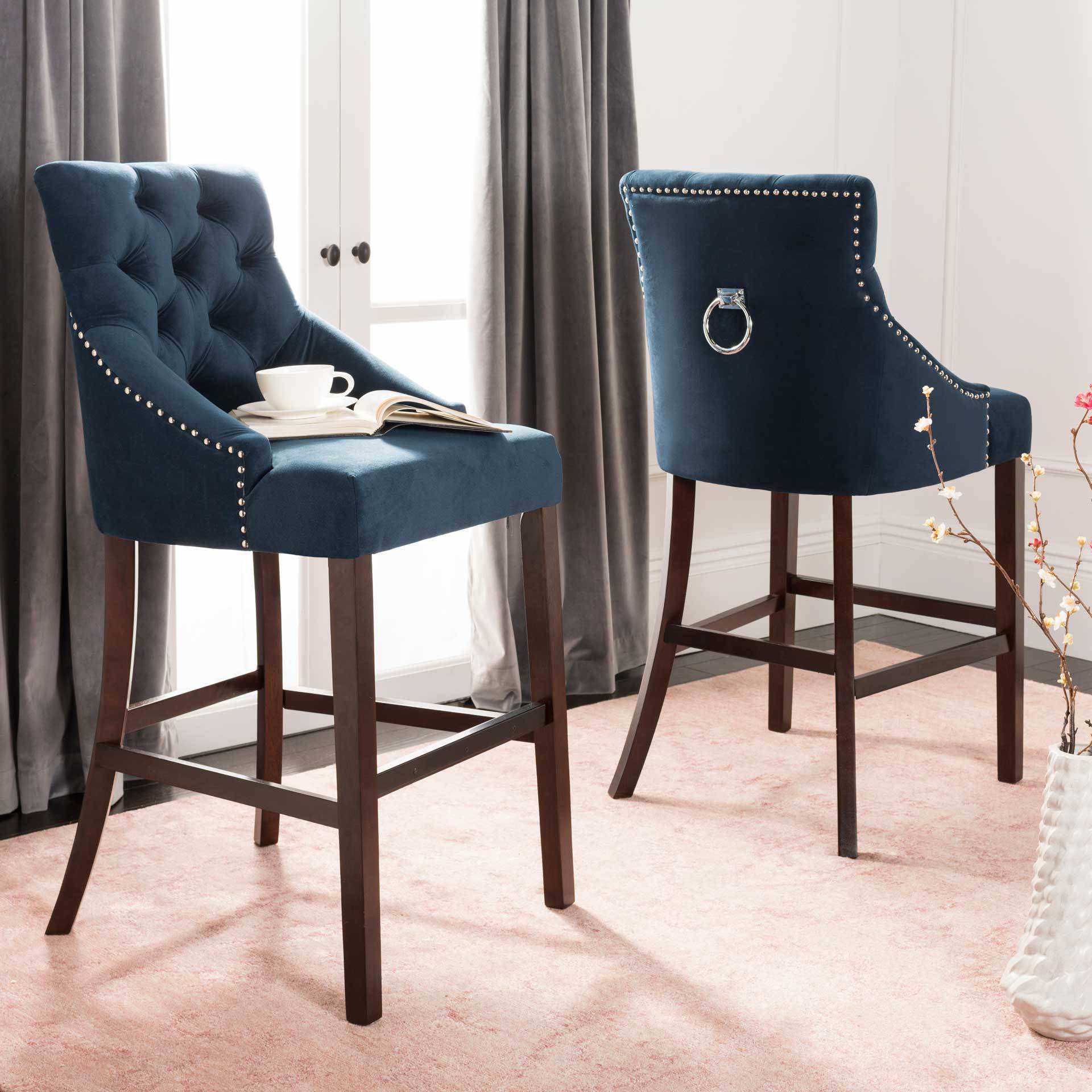 Ellianna Tufted Wing Back Bar Stool Navy (Set of 2) - Image 7