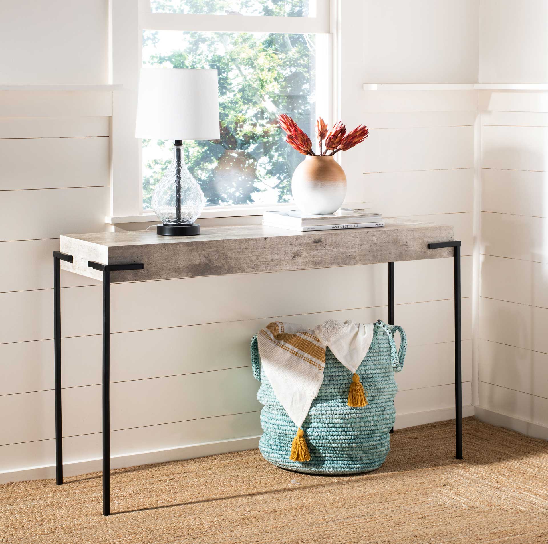 Elliot Rectangle Console Table Light Gray/Black - Image 4