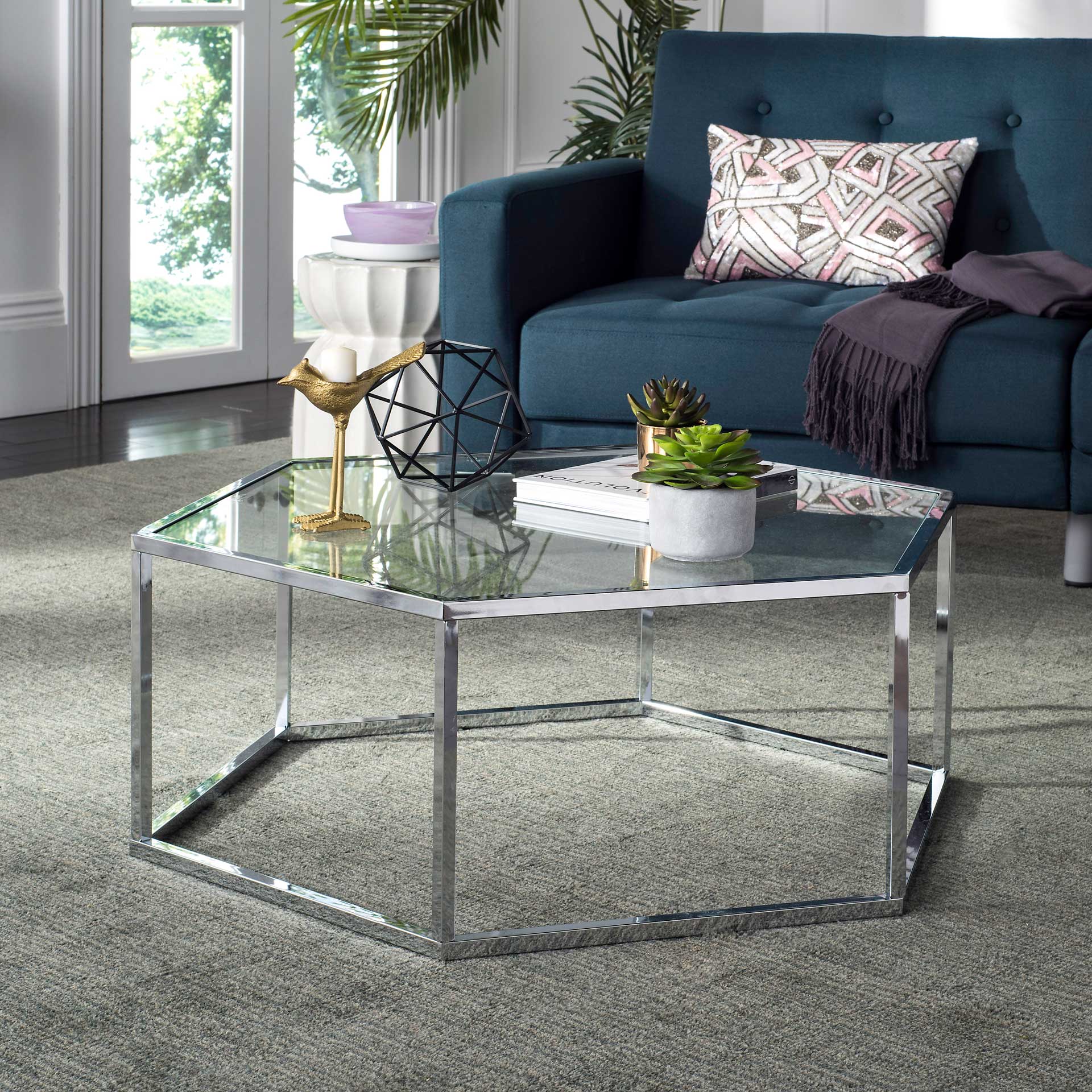 Elsa Glass Coffee Table Chrome - Image 4