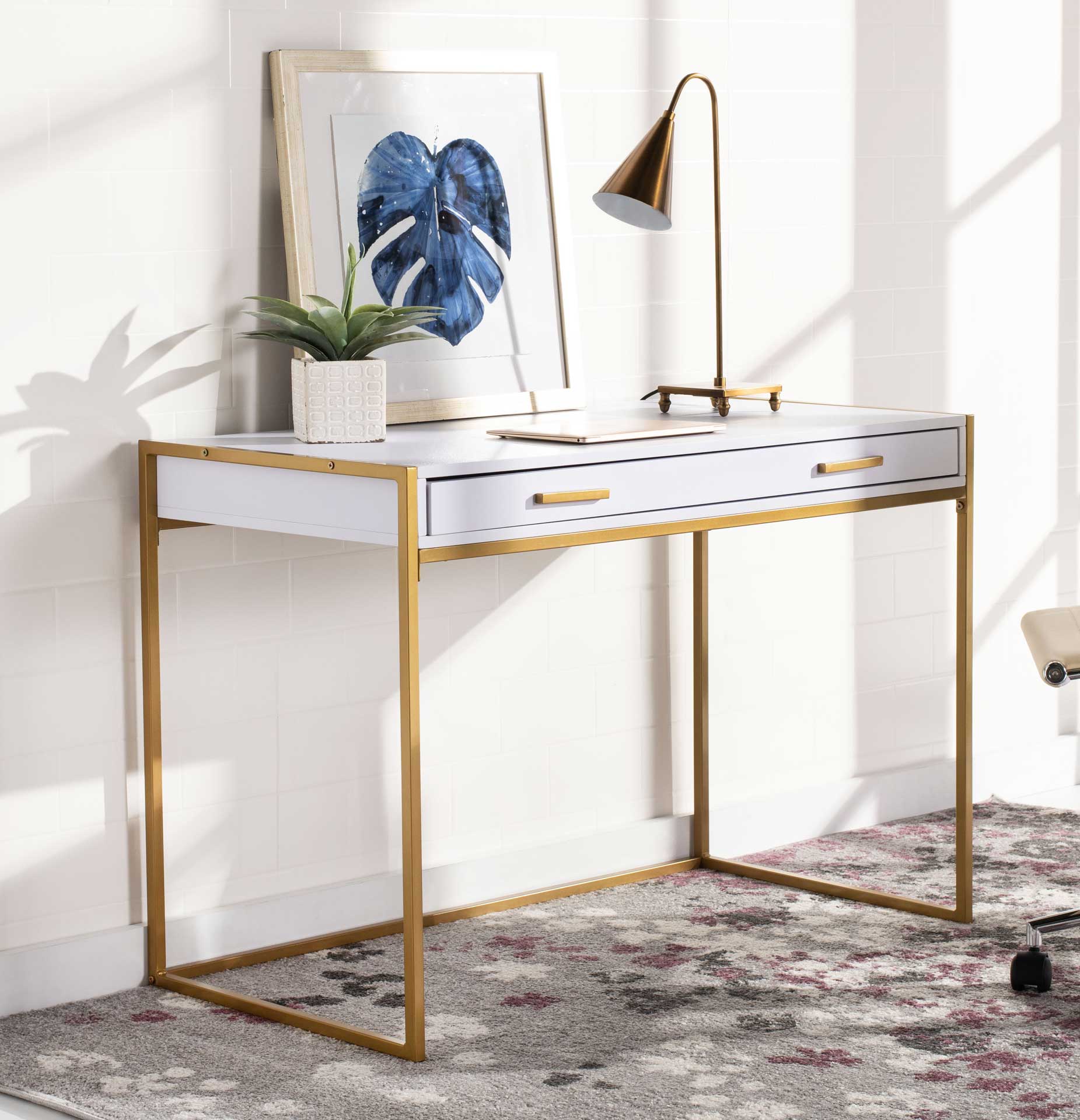 Elvis 1 Drawer Desk White/Gold - Image 7