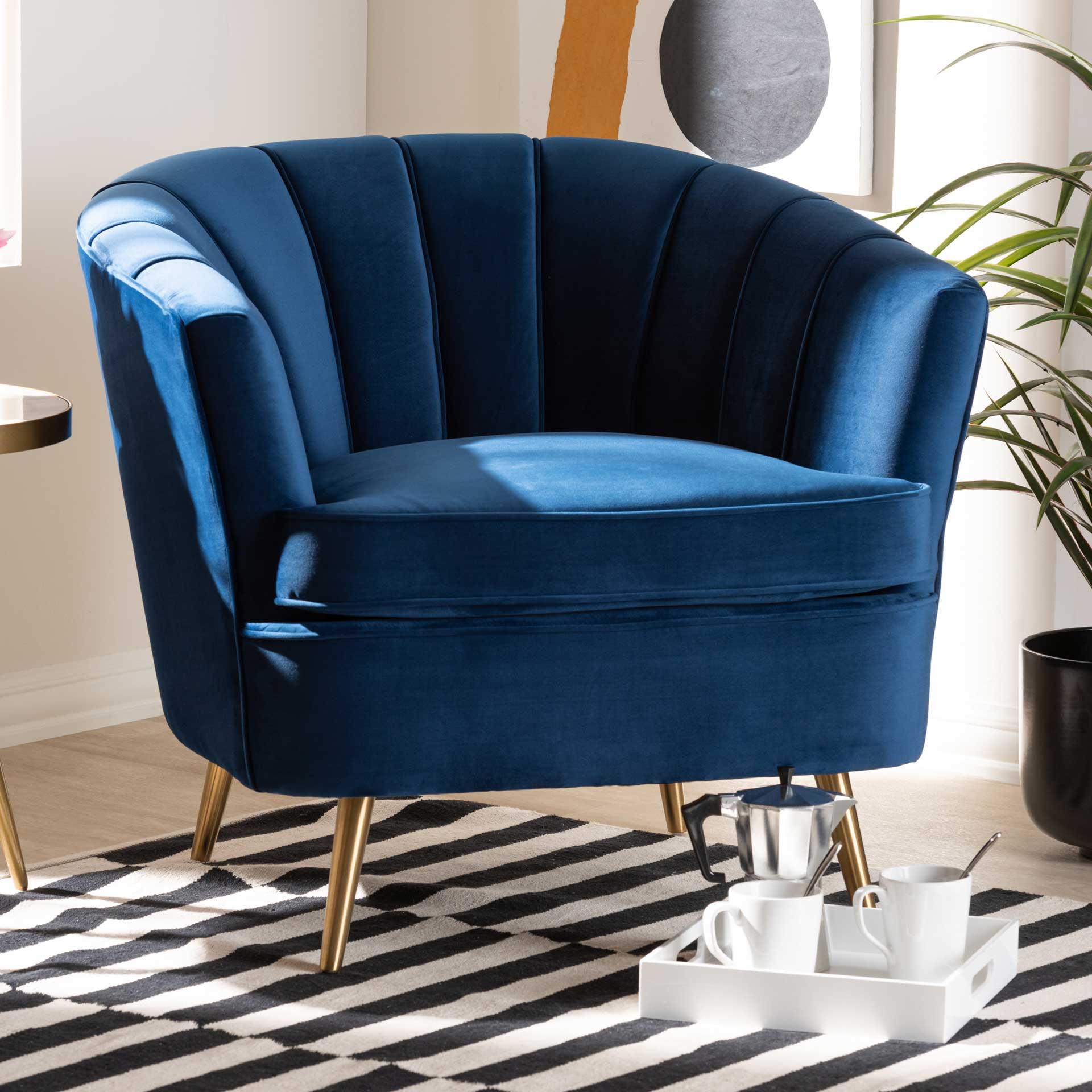 Emara Velvet Fabric Upholstered Chair Blue/Gold - Image 9