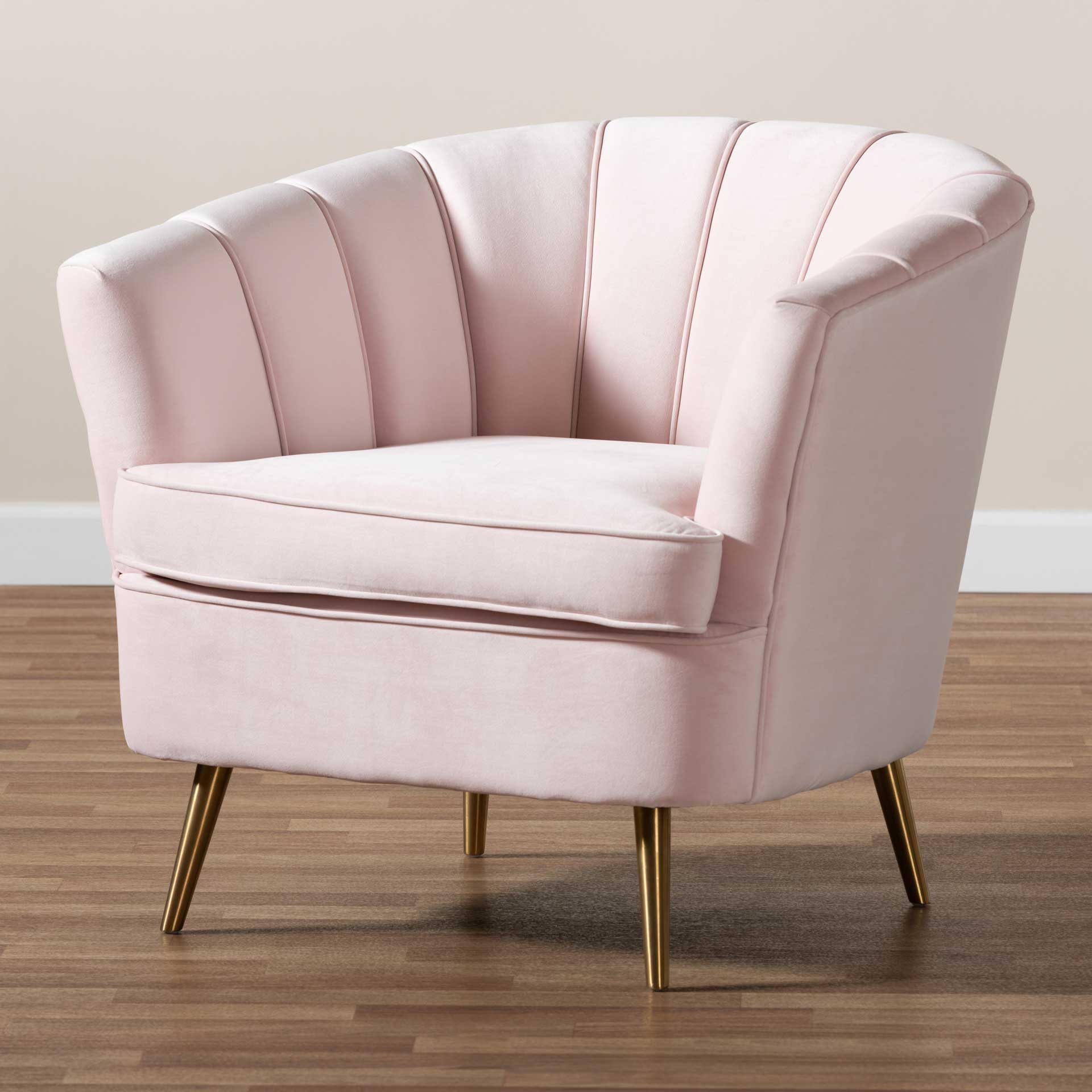 Emara Velvet Fabric Upholstered Chair Light Pink/Gold - Image 8