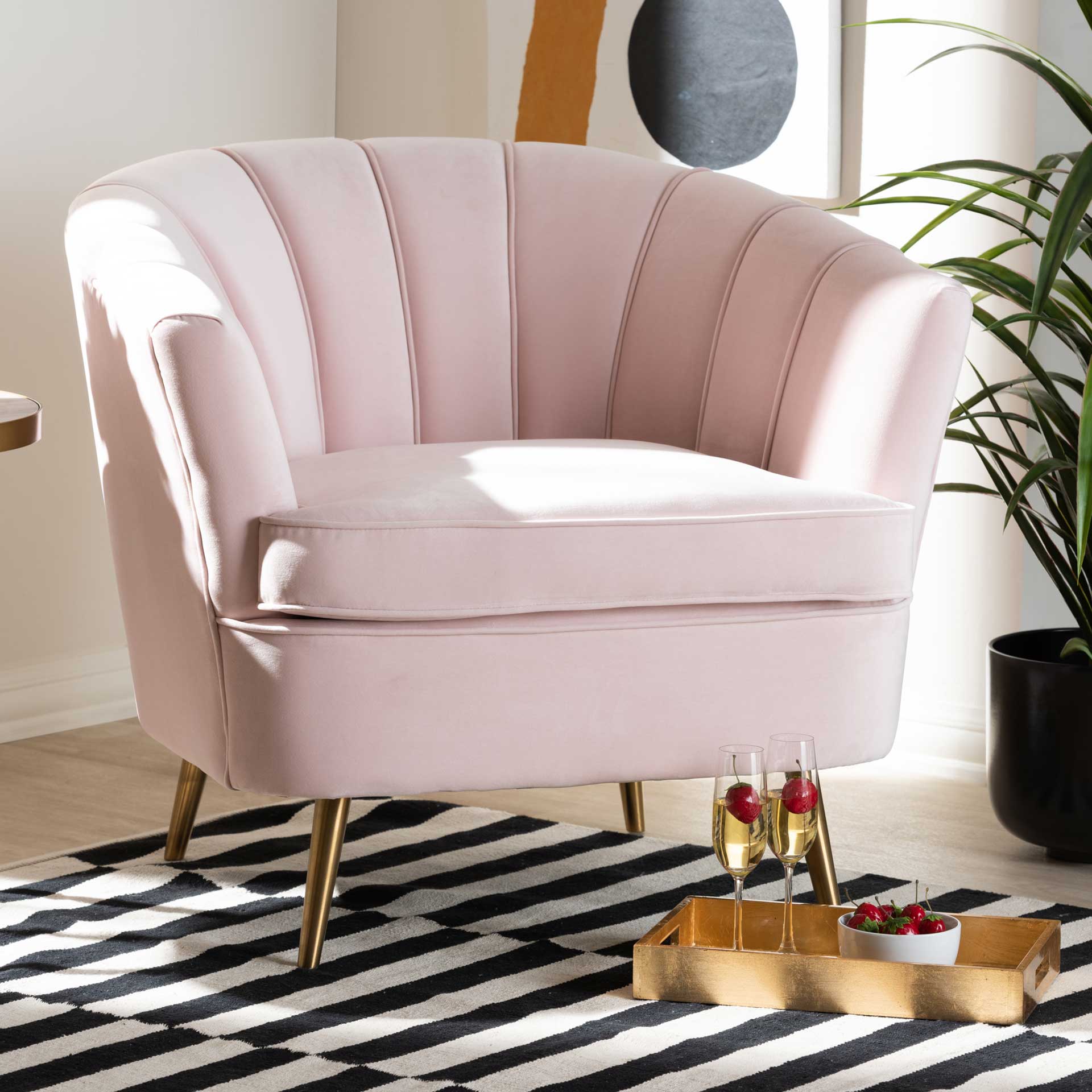 Emara Velvet Fabric Upholstered Chair Light Pink/Gold - Image 9