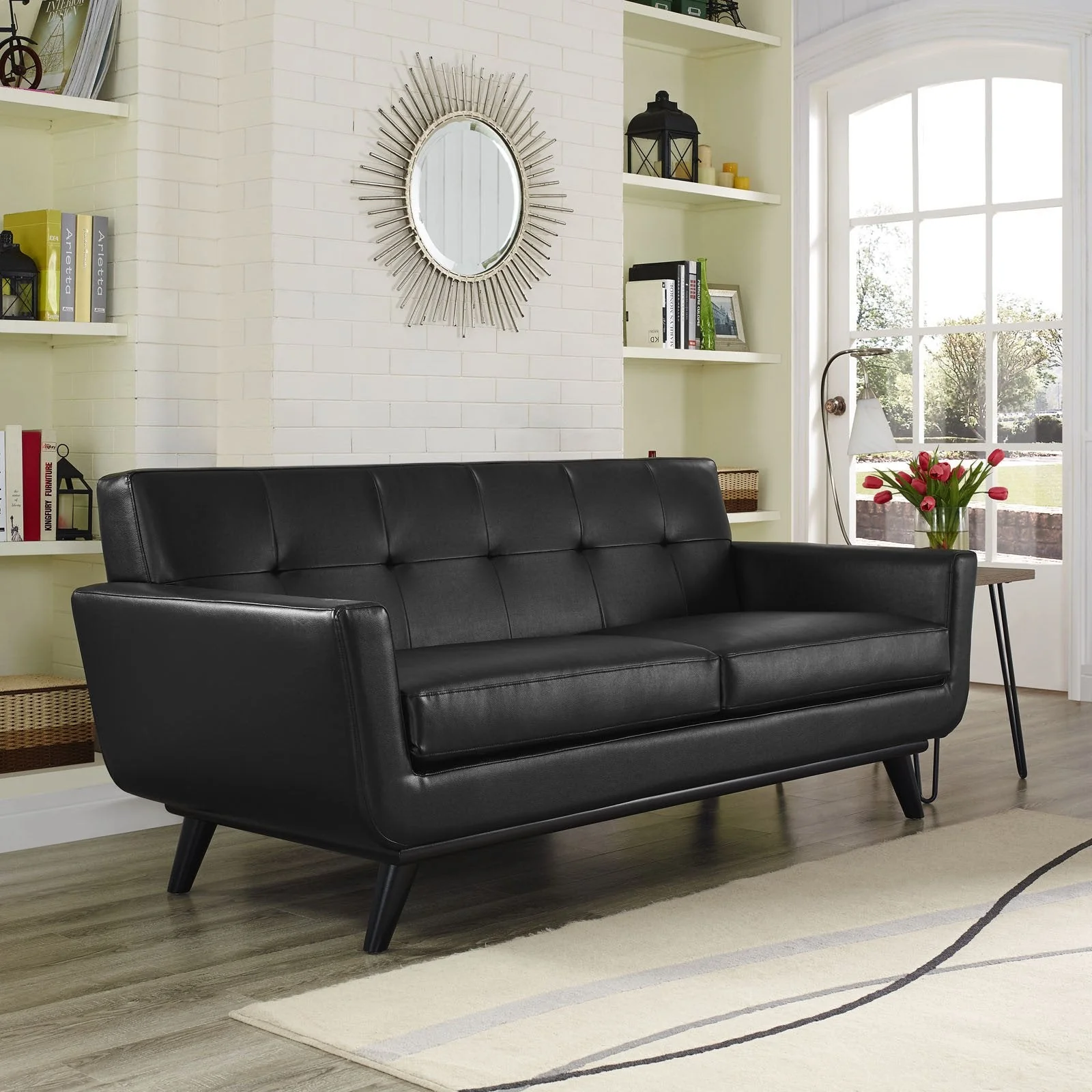 Emory Leather Loveseat Black - Image 4