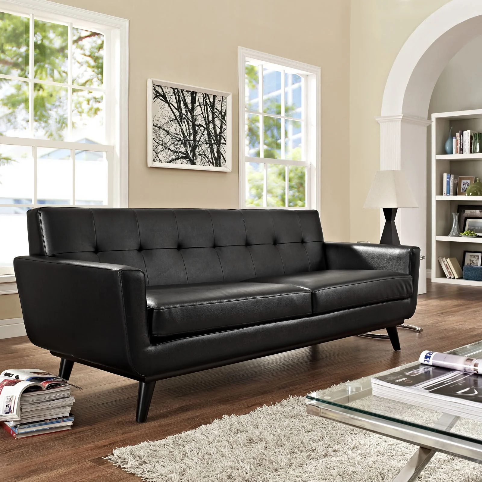 Emory Leather Sofa Black - Image 4