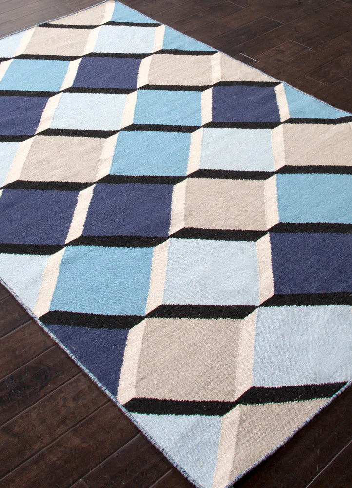En Casa Harlequin Cube Deep Navy/Ocean Blue Area Rug - Image 2