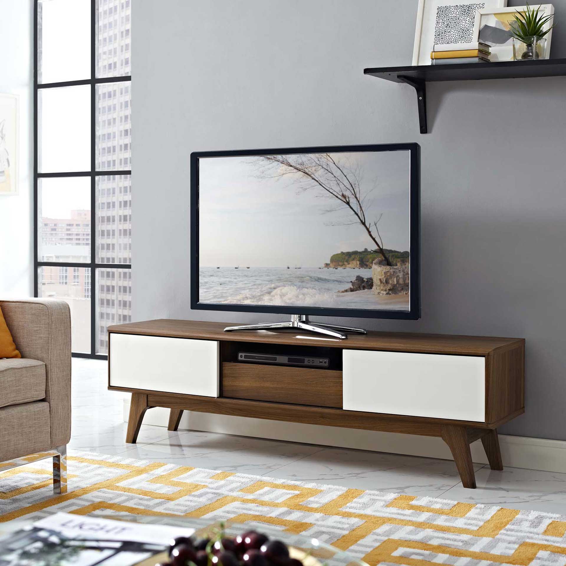Encasa Wood TV Stand Walnut/White - Image 11
