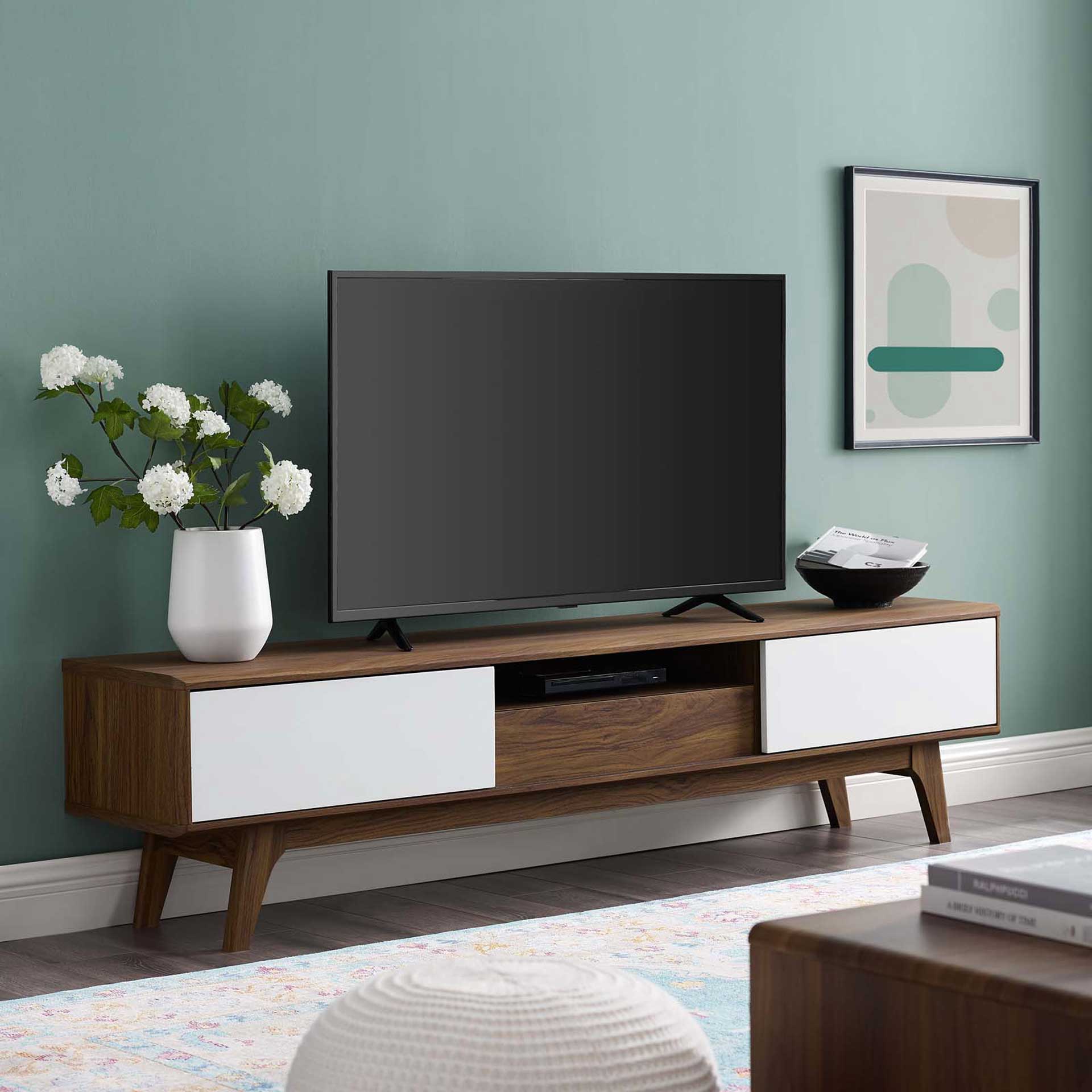 Encasa Wood TV Stand Walnut/White - Image 12