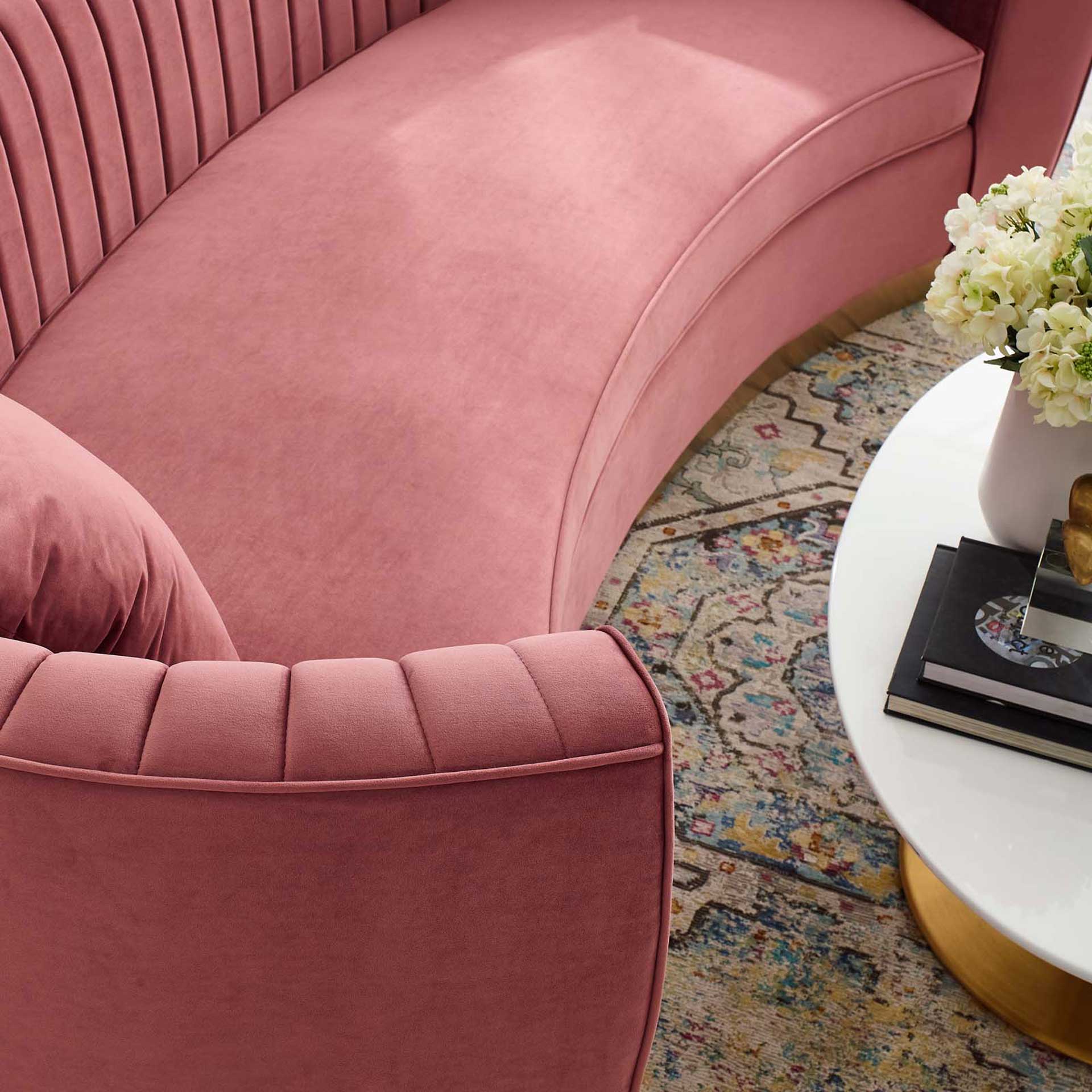 Endicott Curved Performance Velvet Sofa Dusty Rose - Image 5