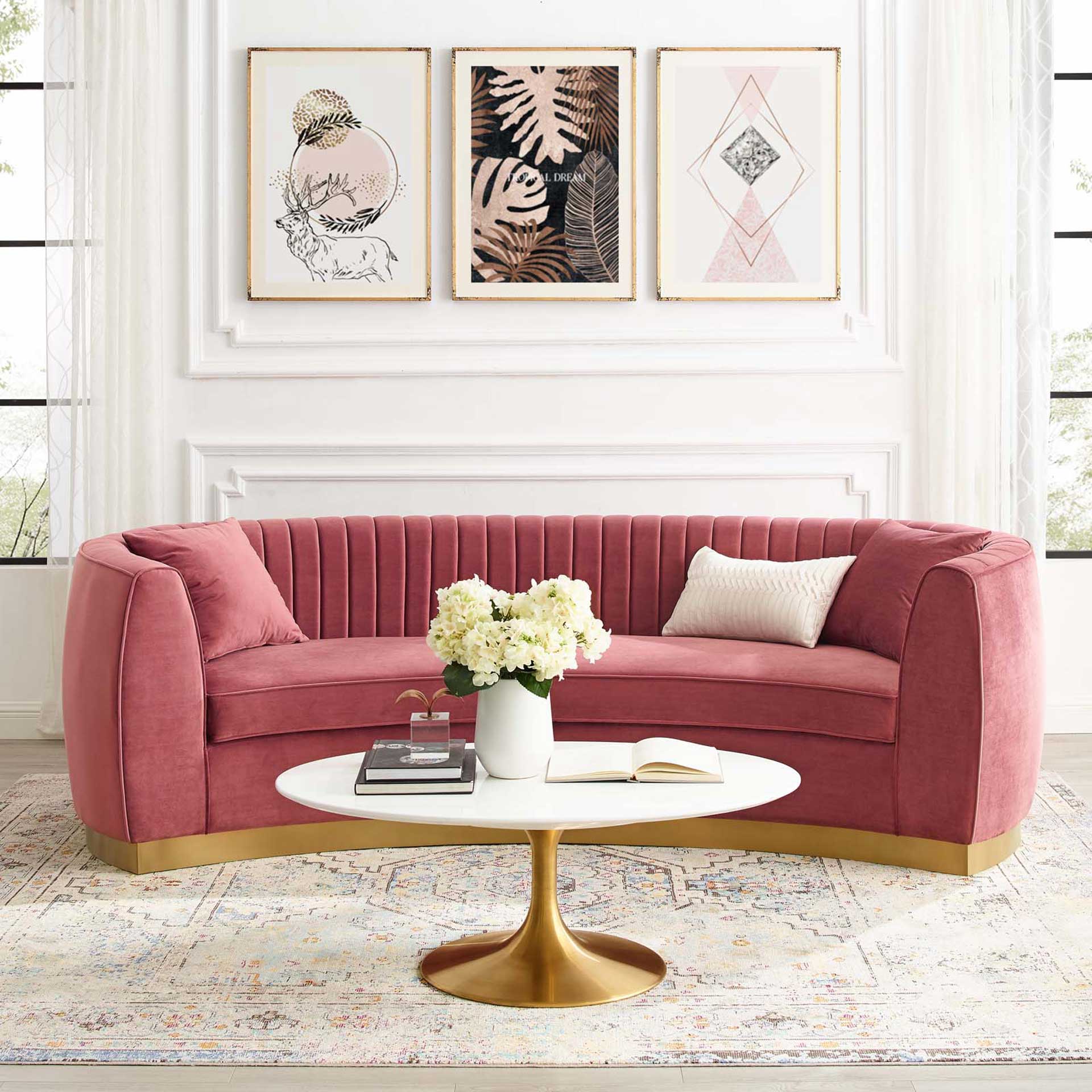 Endicott Curved Performance Velvet Sofa Dusty Rose - Image 6