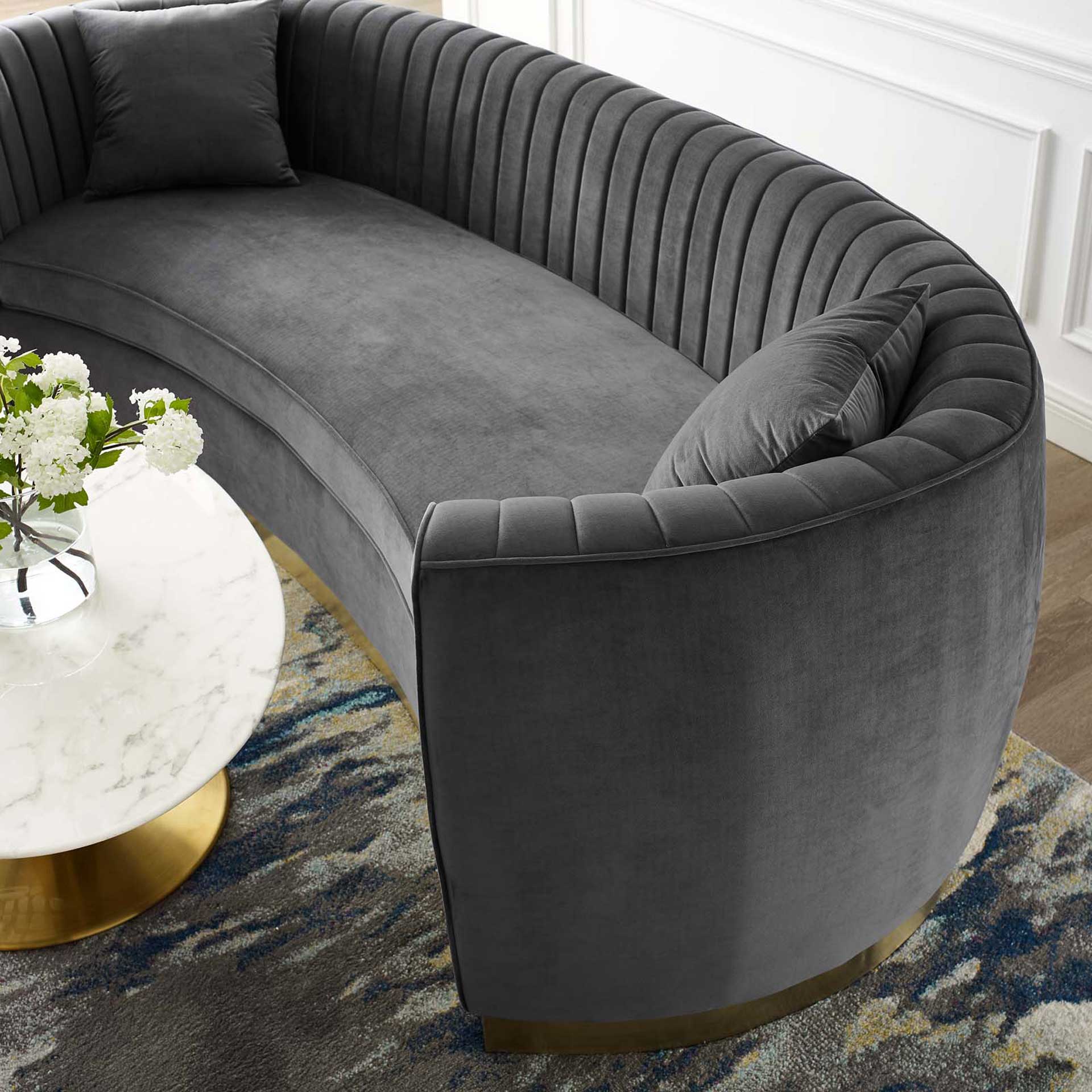 Endicott Curved Performance Velvet Sofa Gray - Image 5