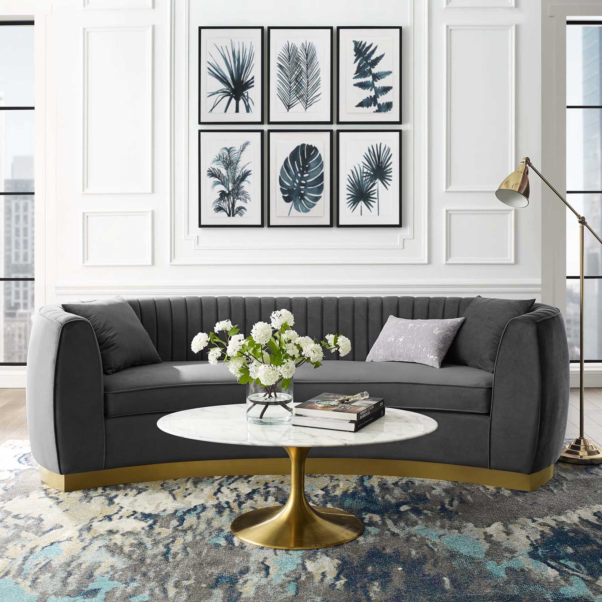 Endicott Curved Performance Velvet Sofa Gray - Image 6