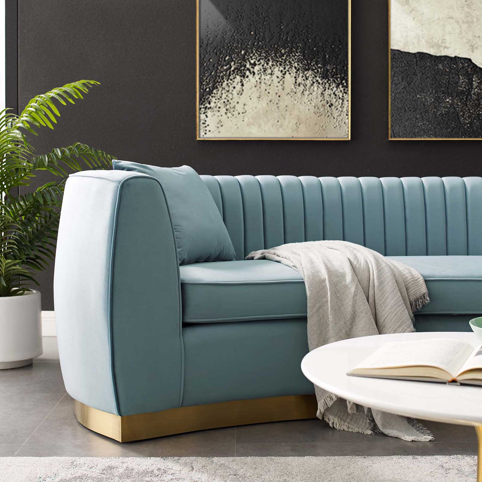 Endicott Curved Performance Velvet Sofa Light Blue - Image 5