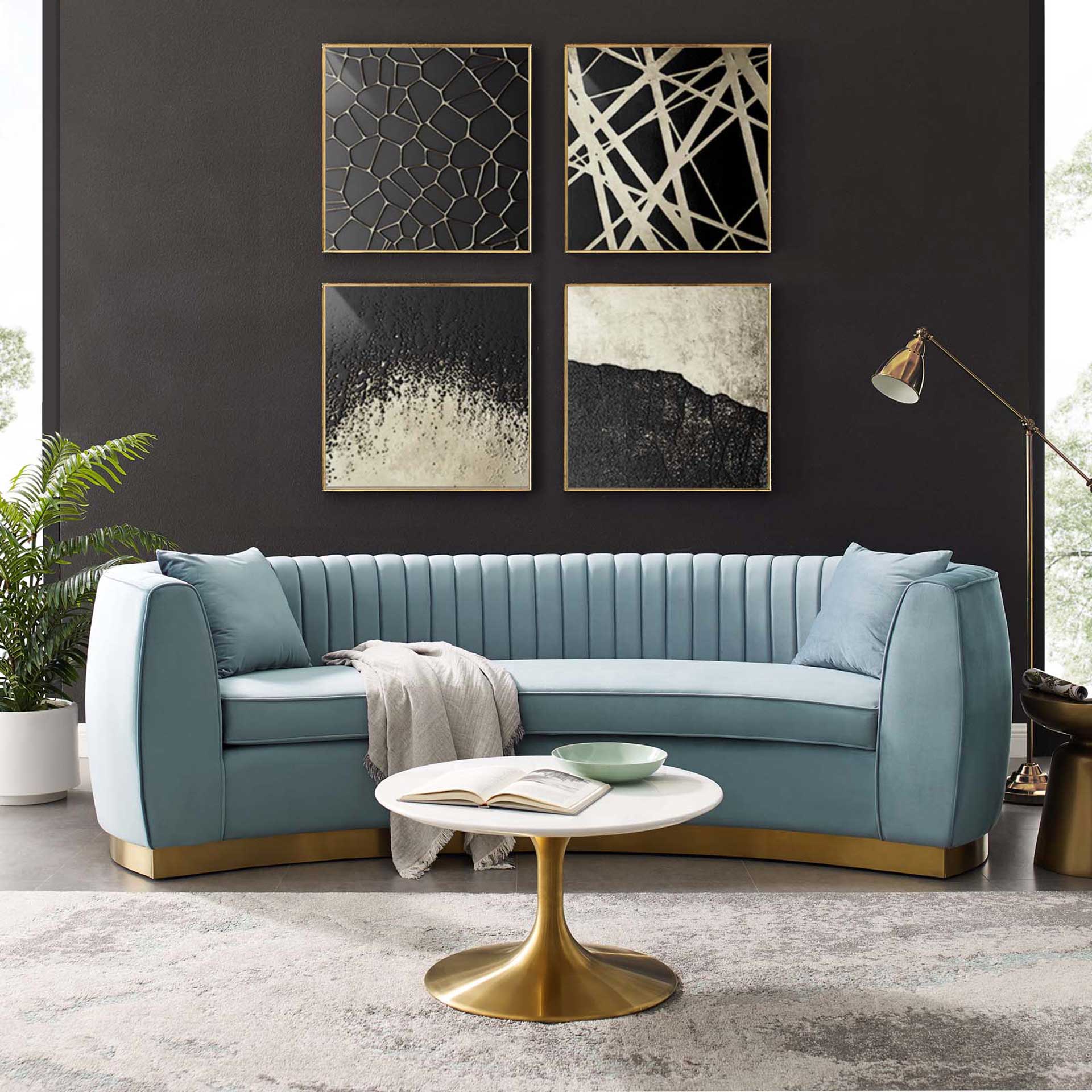 Endicott Curved Performance Velvet Sofa Light Blue - Image 6