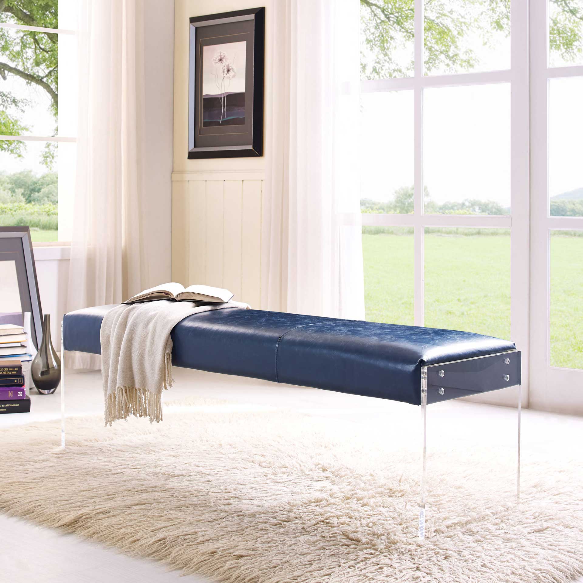 Enrica Leather/Acrylic Bench Blue - Image 7
