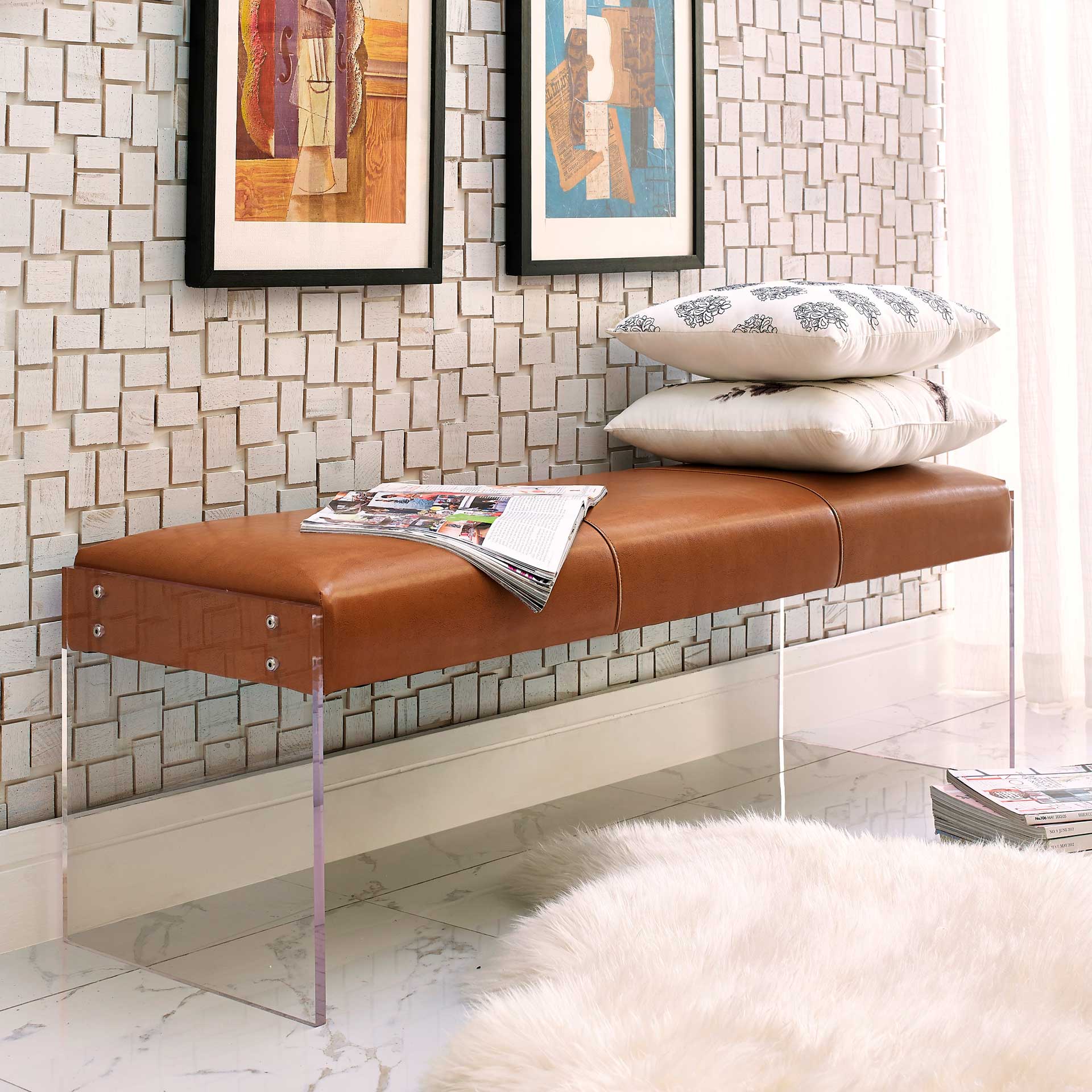 Enrica Leather/Acrylic Bench Brown - Image 7