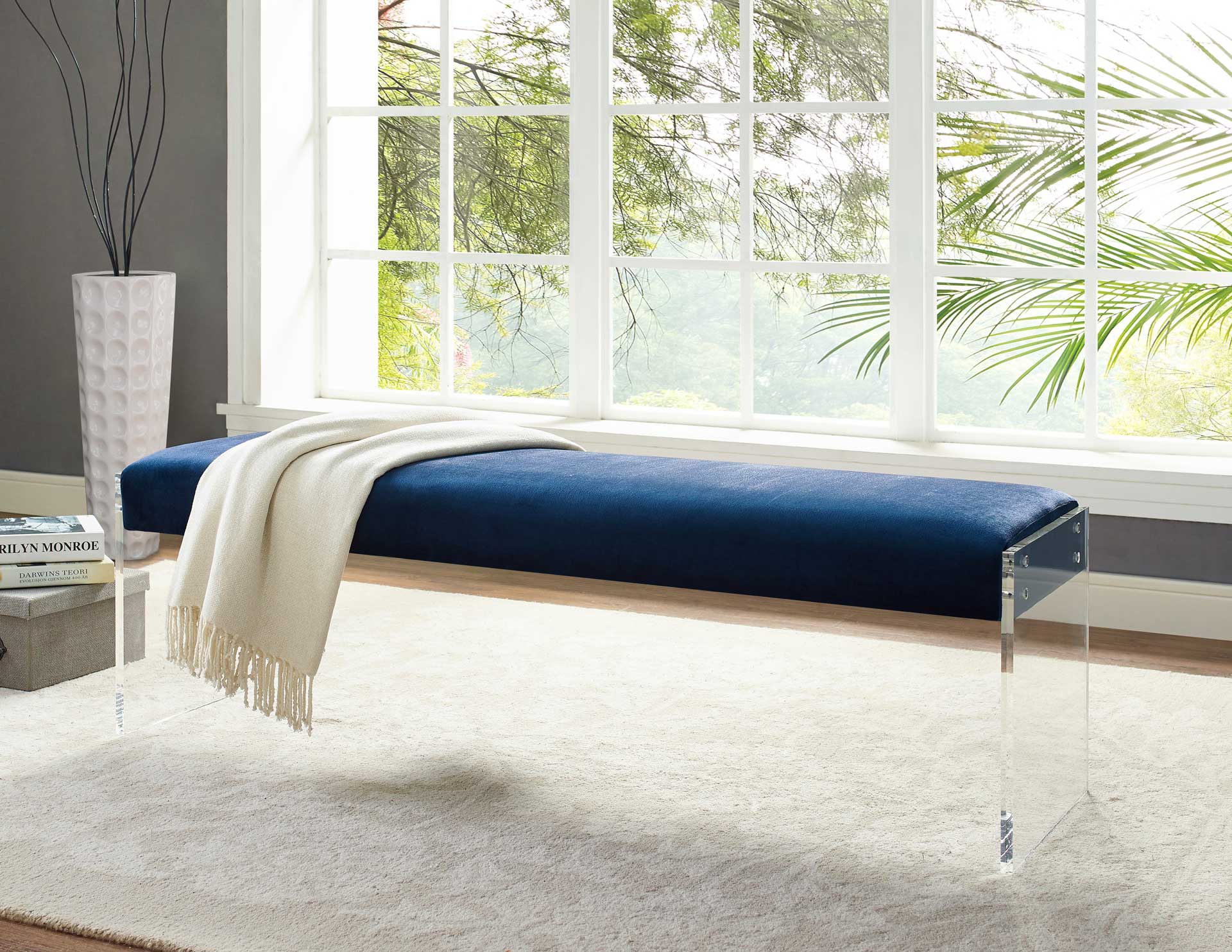 Enrica Velvet/Acrylic Bench Blue - Image 6