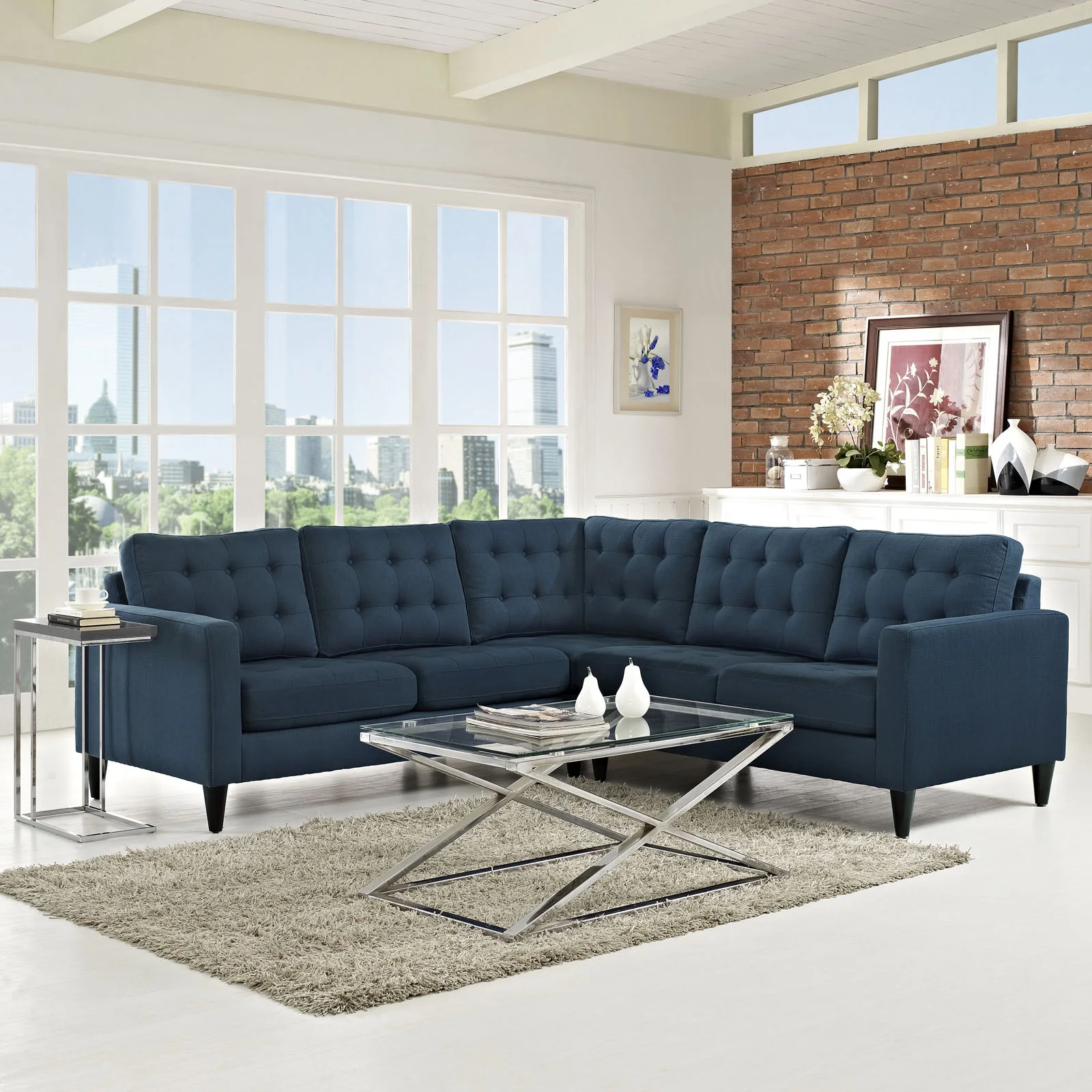 Era Fabric Corner Sectional Sofa Azure - Image 4