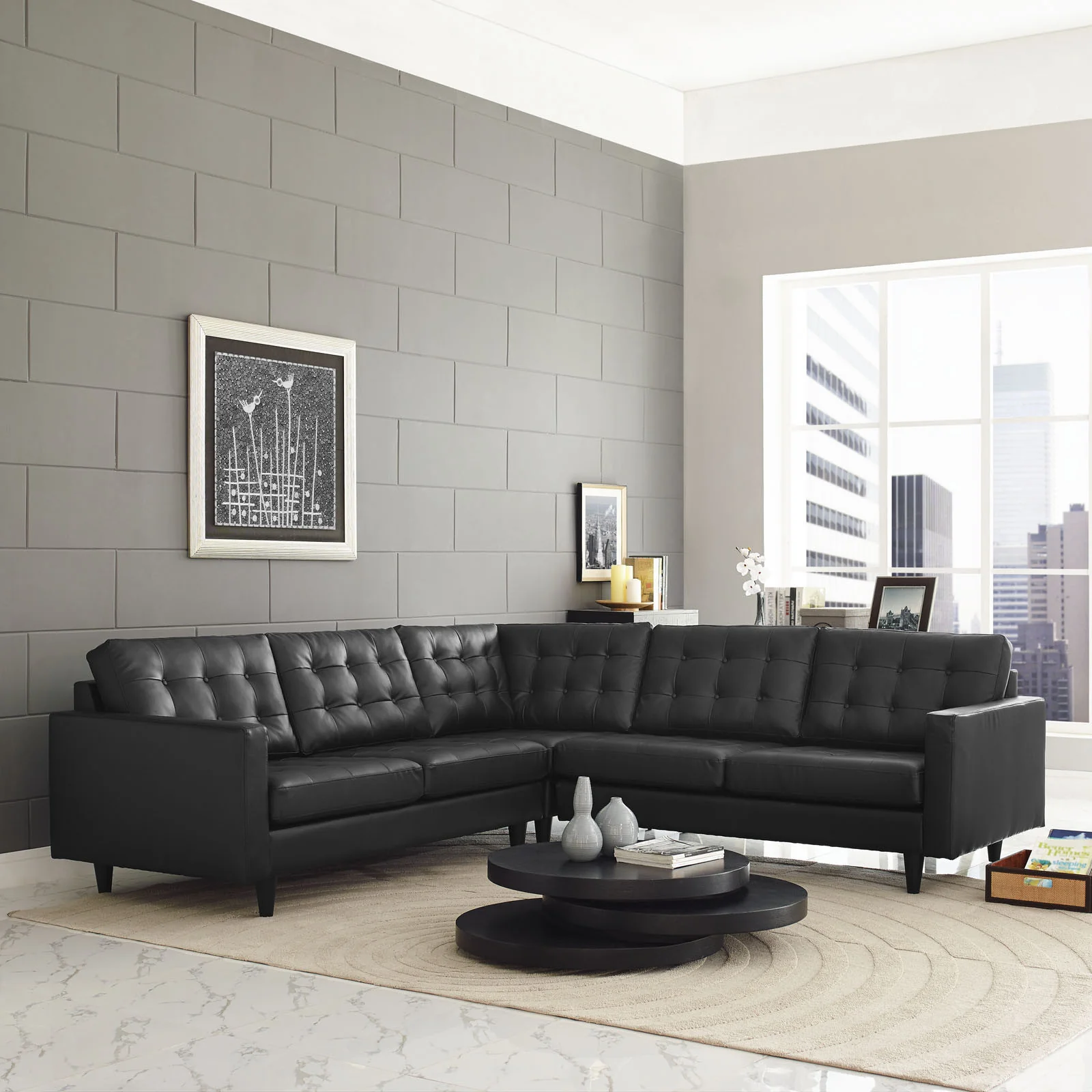 Era Leather Corner Sectional Sofa Black - Image 4