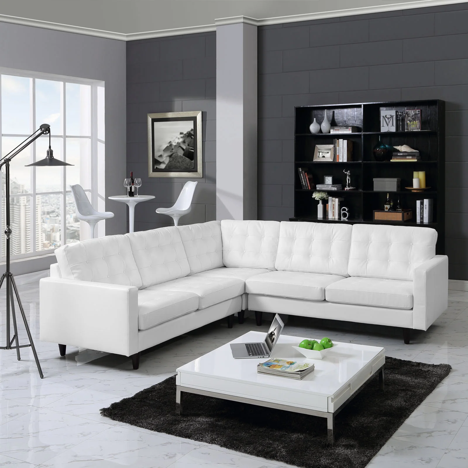 Era Leather Corner Sectional Sofa White - Image 4