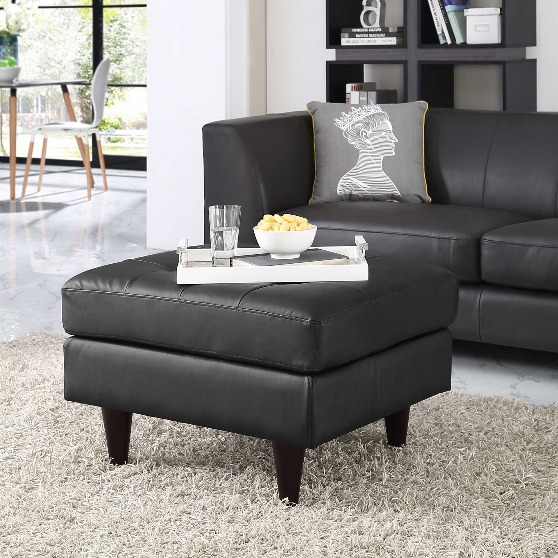Era Rectangular Bonded Leather Ottoman Black - Image 4