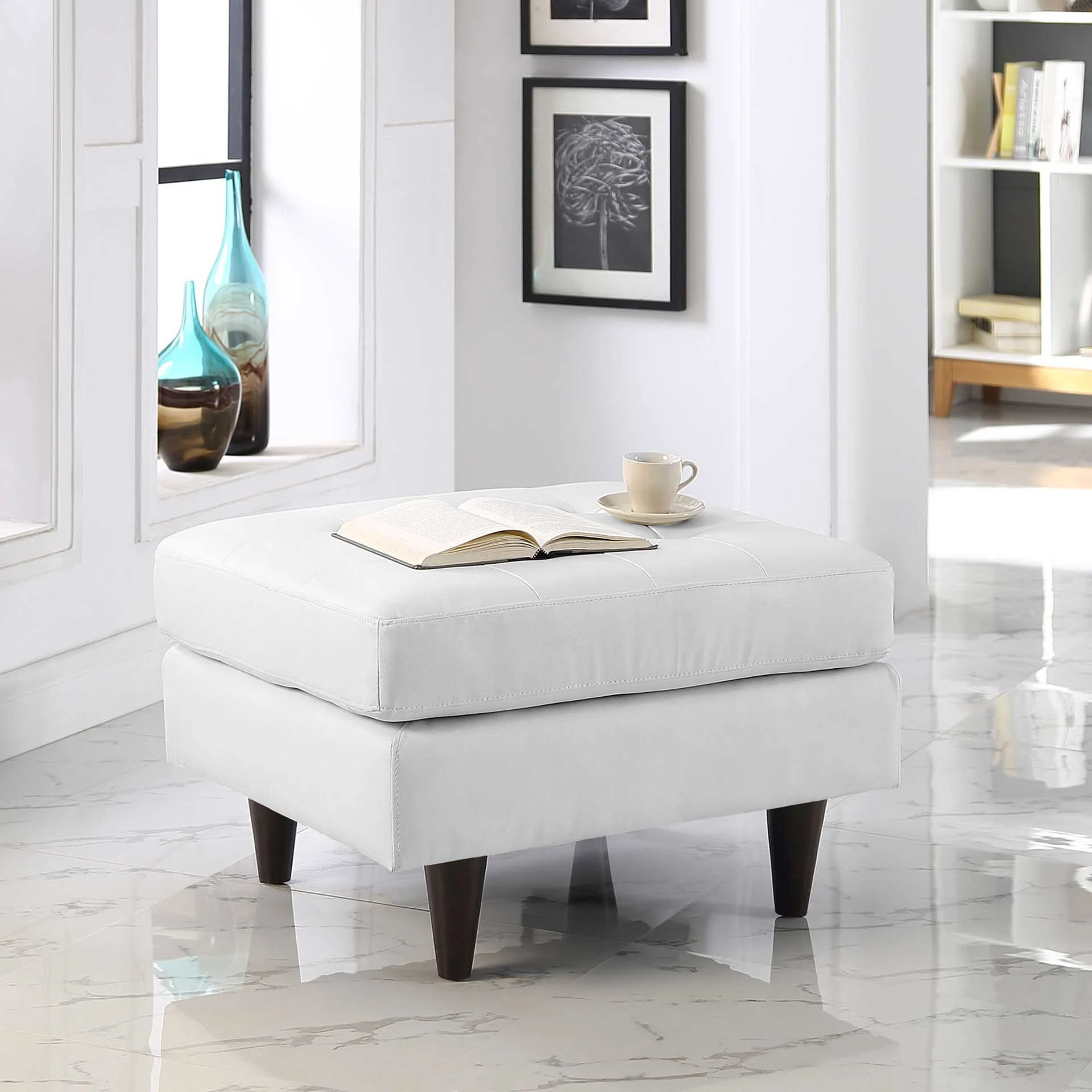 Era Rectangular Bonded Leather Ottoman White - Image 4