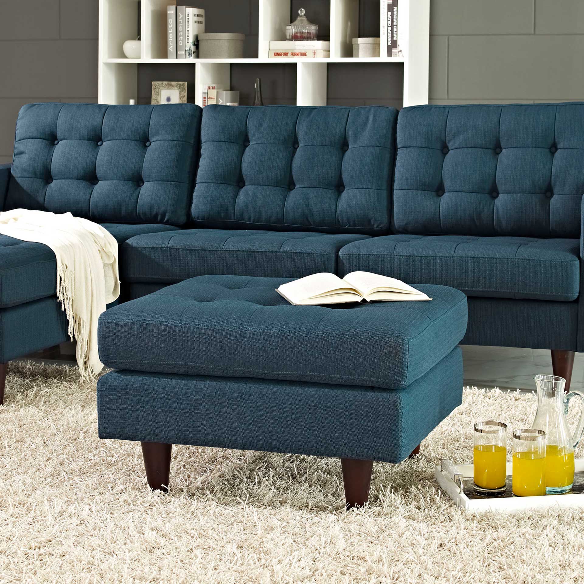 Era Rectangular Upholstered Fabric Ottoman Azure - Image 4