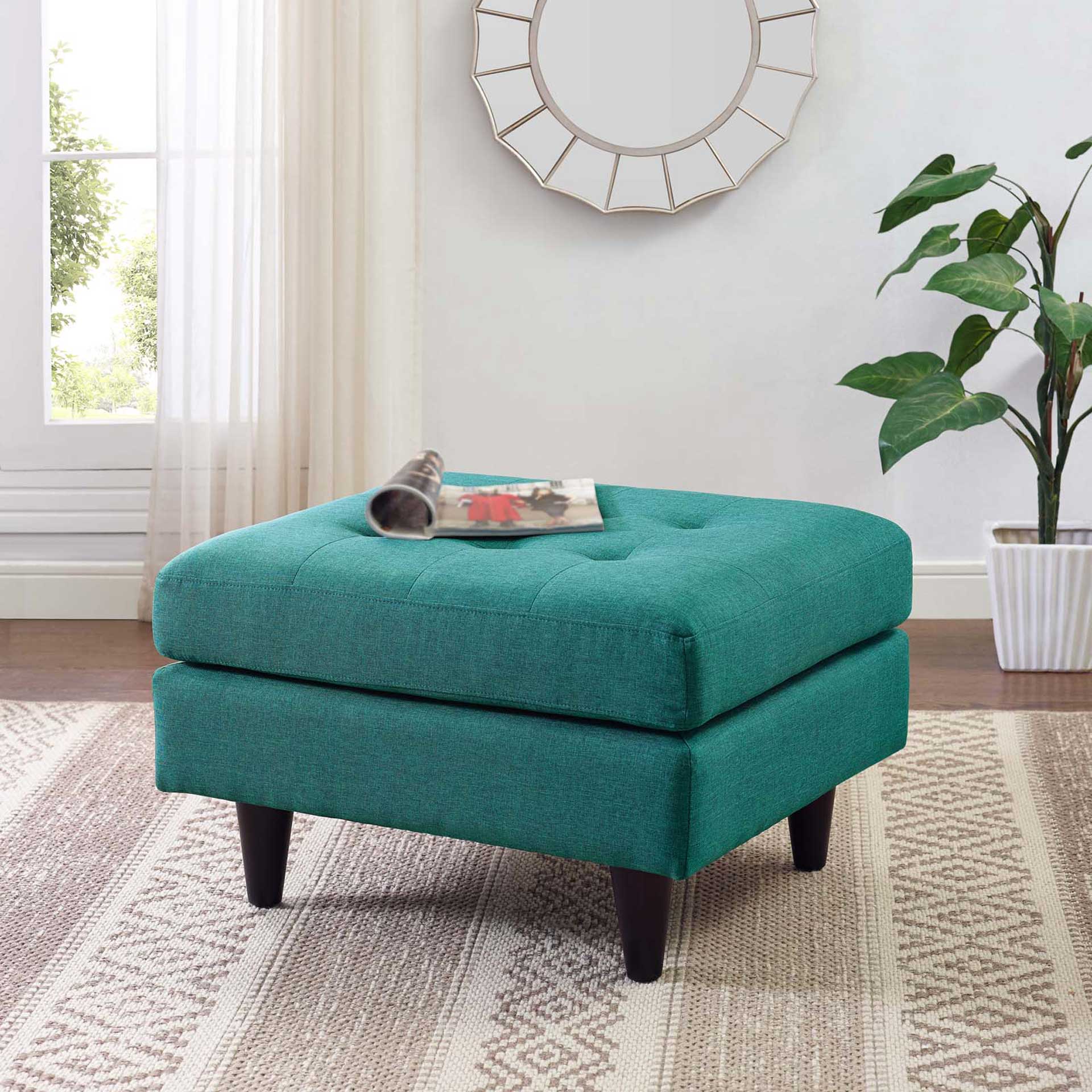Era Rectangular Upholstered Fabric Ottoman Teal - Image 4