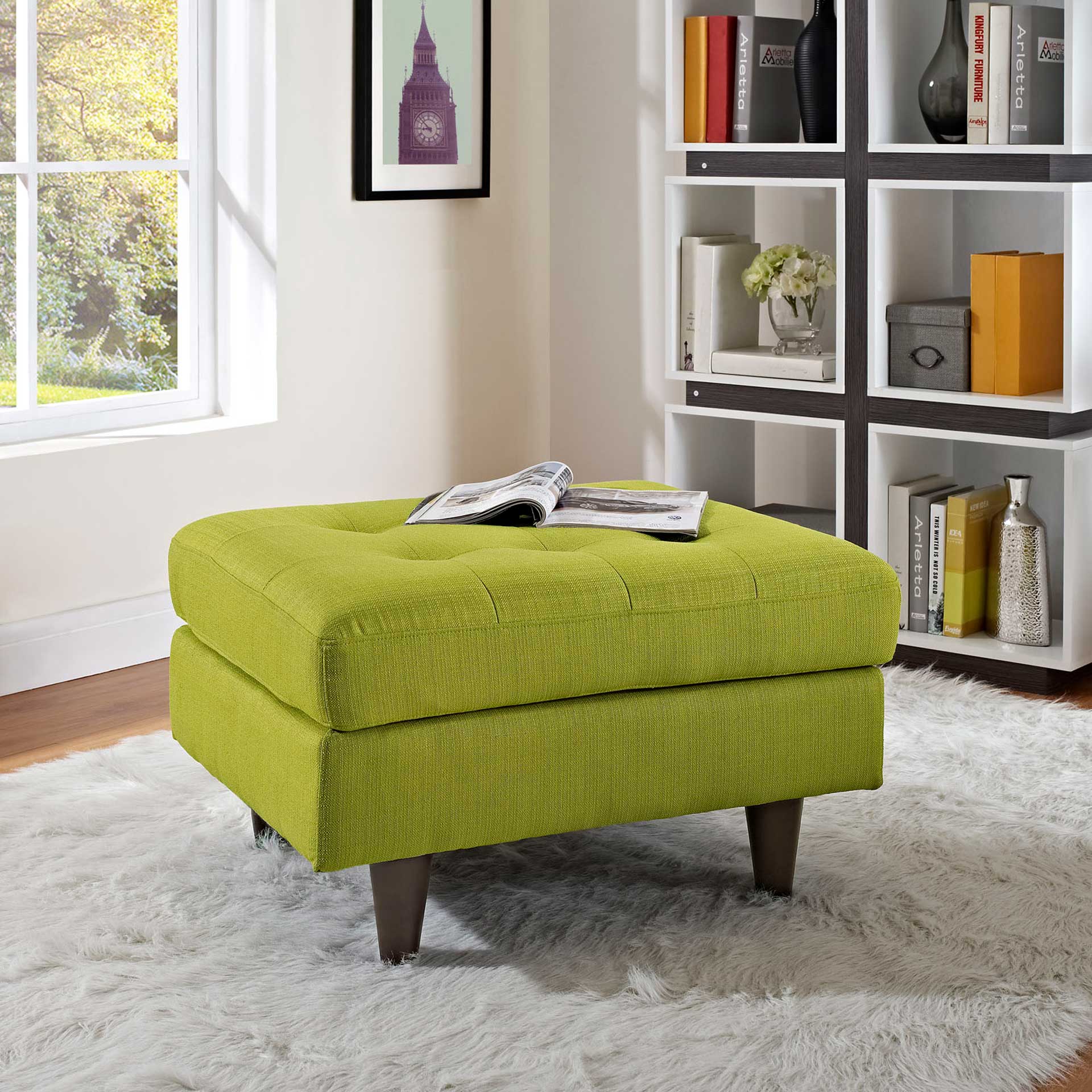 Era Rectangular Upholstered Fabric Ottoman Wheatgrass - Image 4