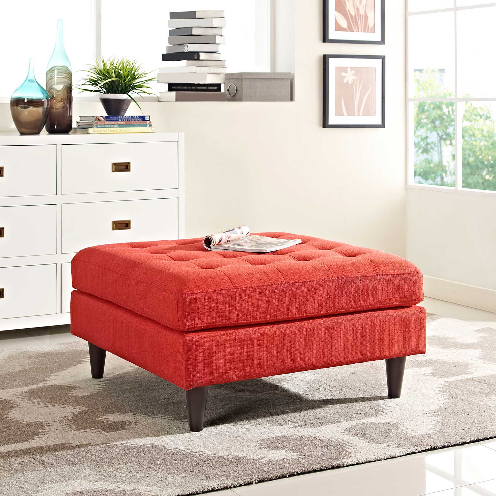 Era Square Upholstered Fabric Ottoman Atomic Red - Image 4