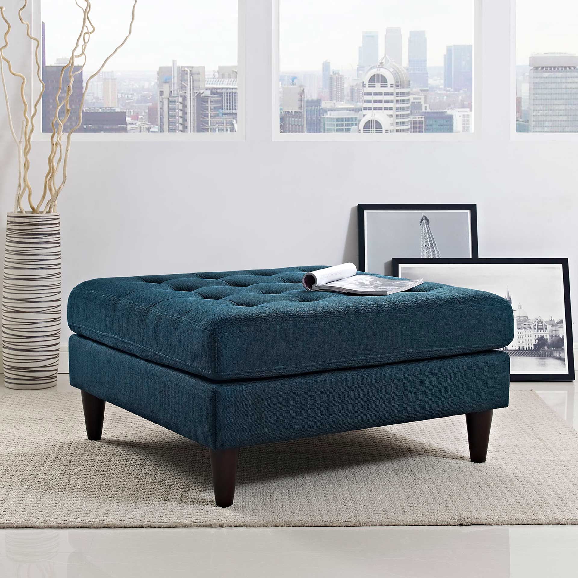 Era Square Upholstered Fabric Ottoman Azure - Image 4