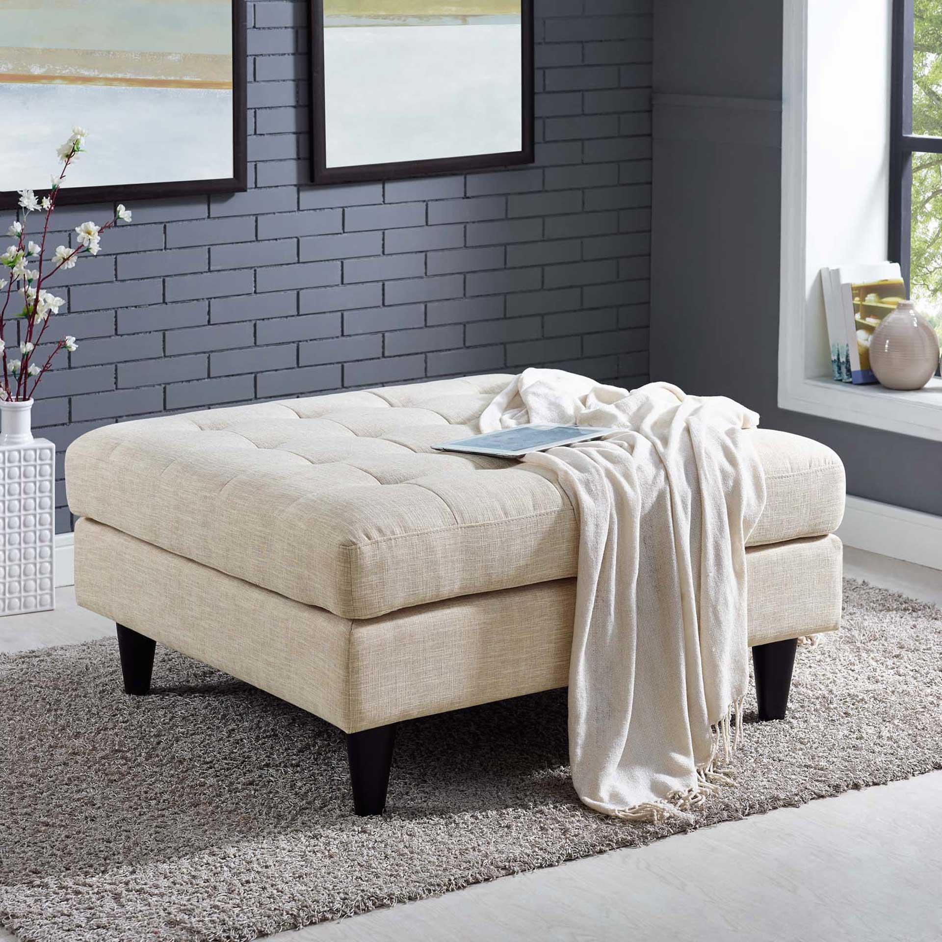 Era Square Upholstered Fabric Ottoman Beige - Image 4
