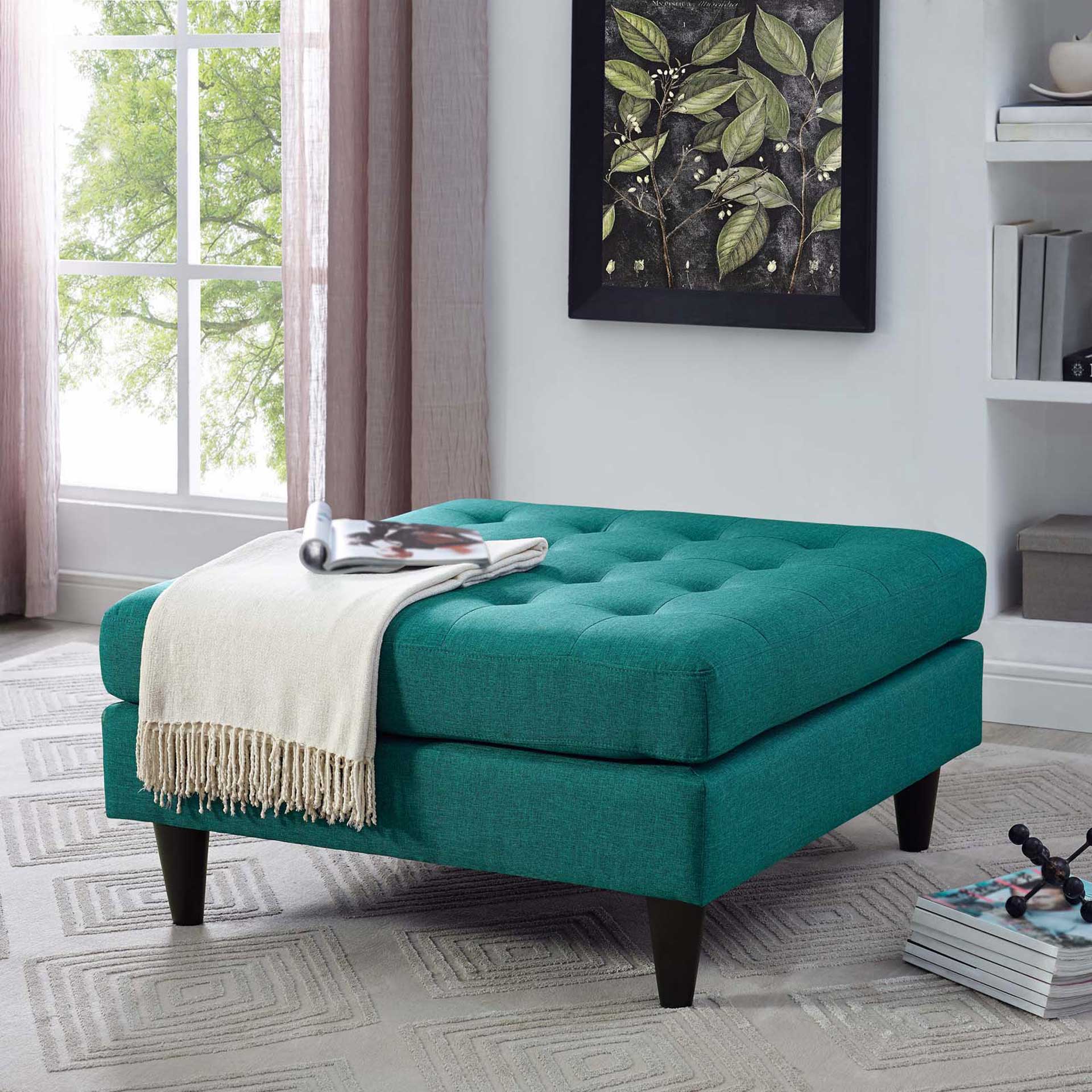Era Square Upholstered Fabric Ottoman Teal - Image 4