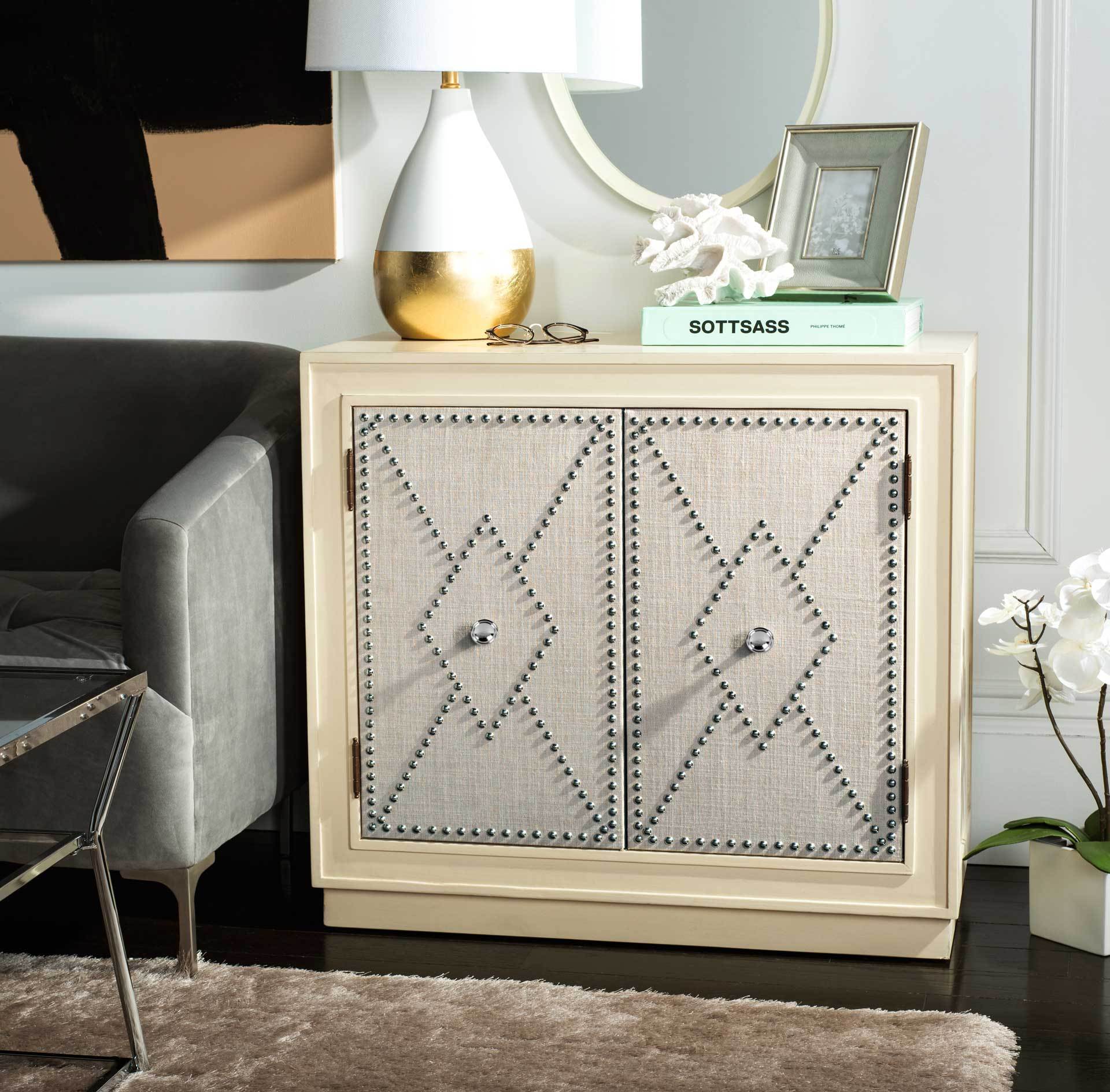 Erabella 2 Door Chest Light Gray Linen/Nickel/Mirror - Image 6