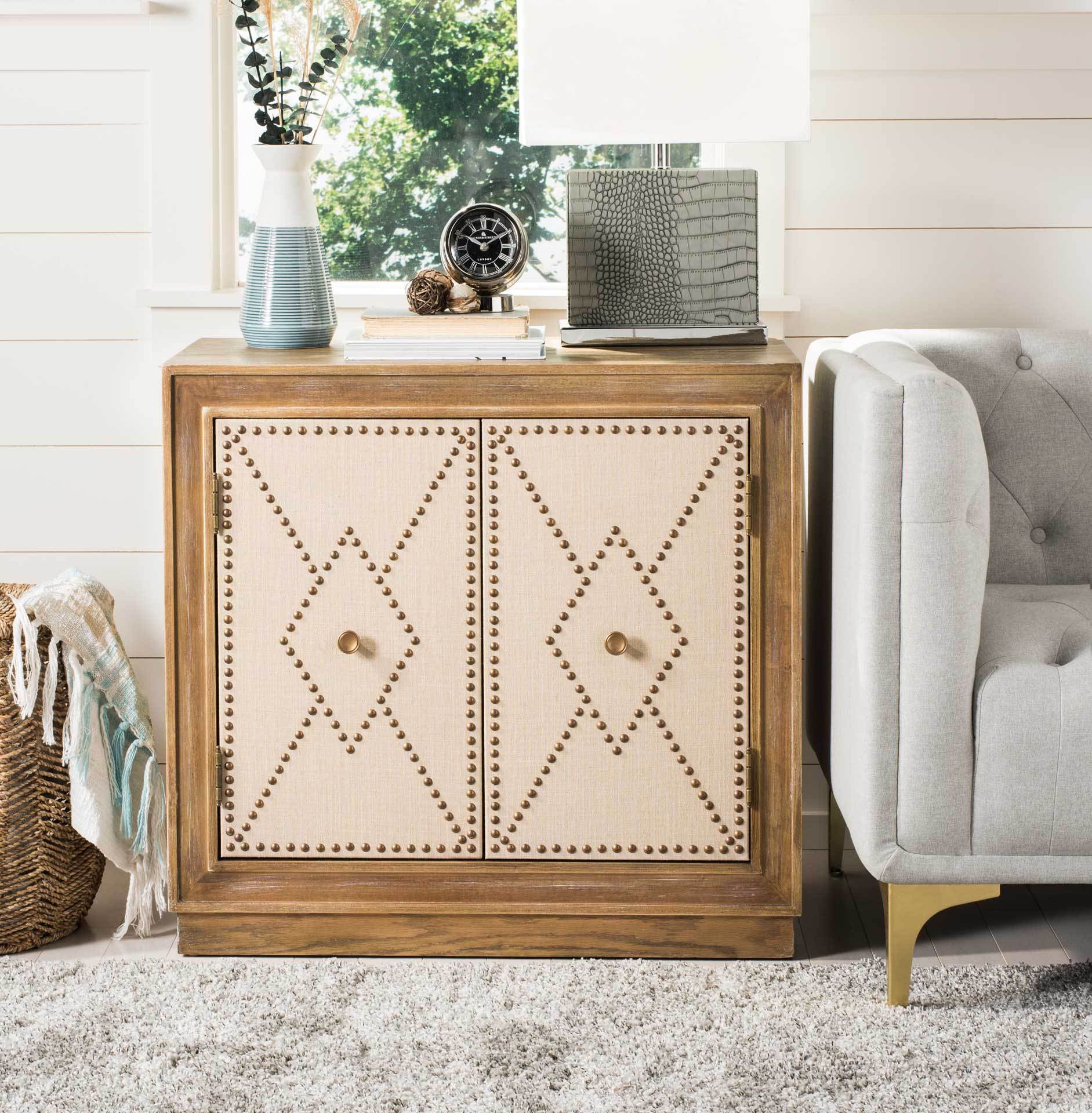 Erabella 2 Door Chest Oak Linen/Copper/Mirror - Image 4