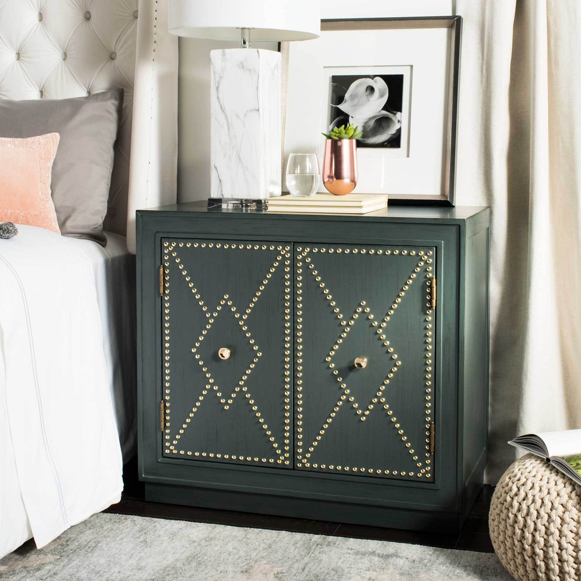 Erabella 2 Door Chest Steel Teal Linen/Gold/Mirror - Image 4