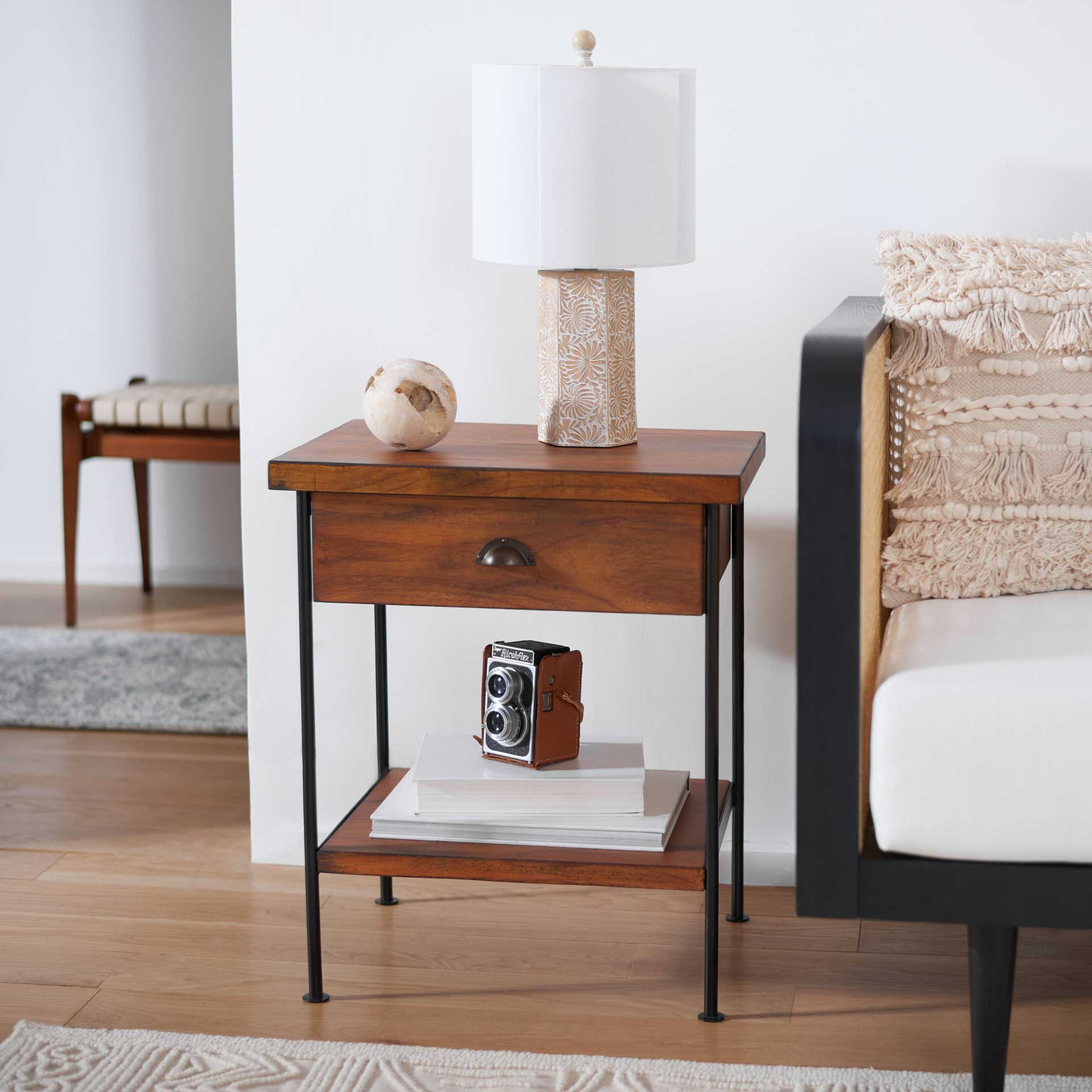 Eras 1 Drawer 1 Shelf Accent Table Brown/Black/Gold - Image 4