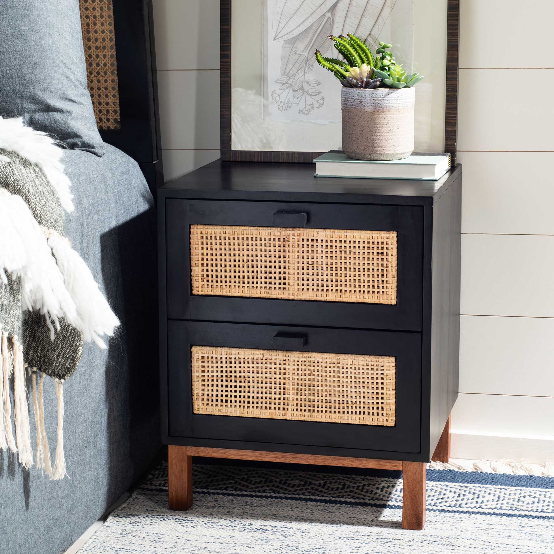 Erin 2 Drawer Nightstand Black/Natural - Image 8
