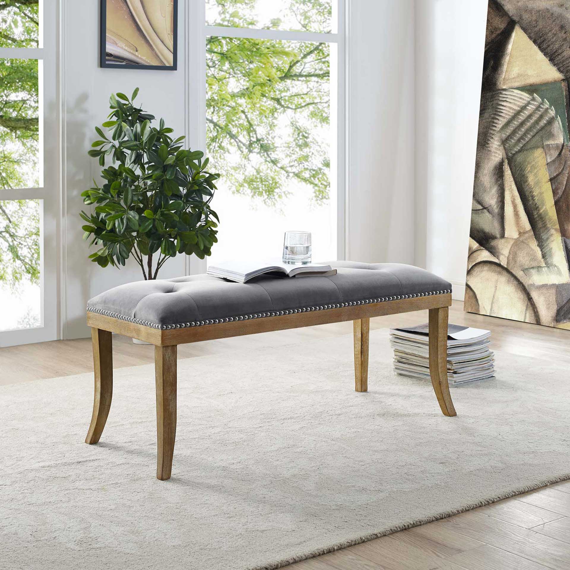 Esmeralda Velvet Bench Gray - Image 4