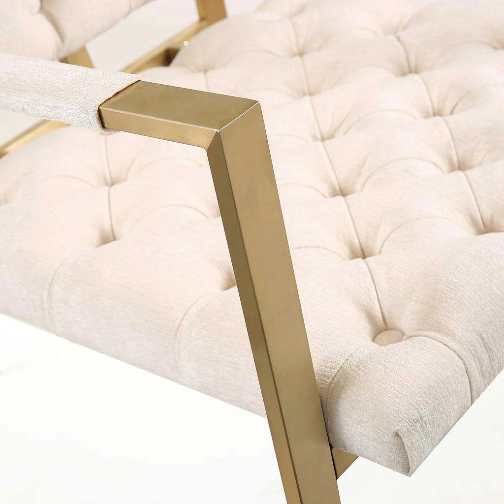 Essex Cream Velvet Chair Gold - Image 5