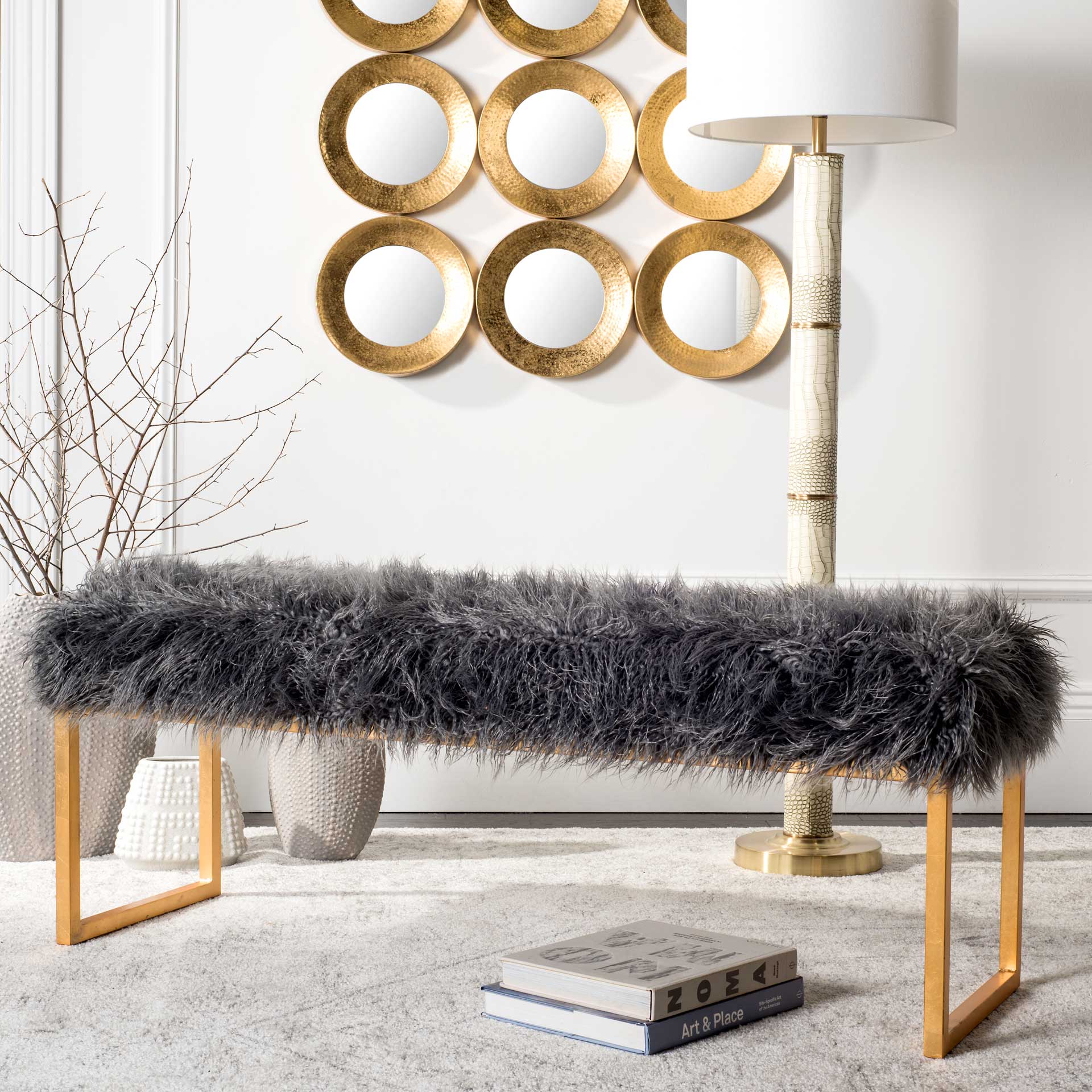 Ethiopia Faux Curly Sheepskin Bench Gray - Image 7