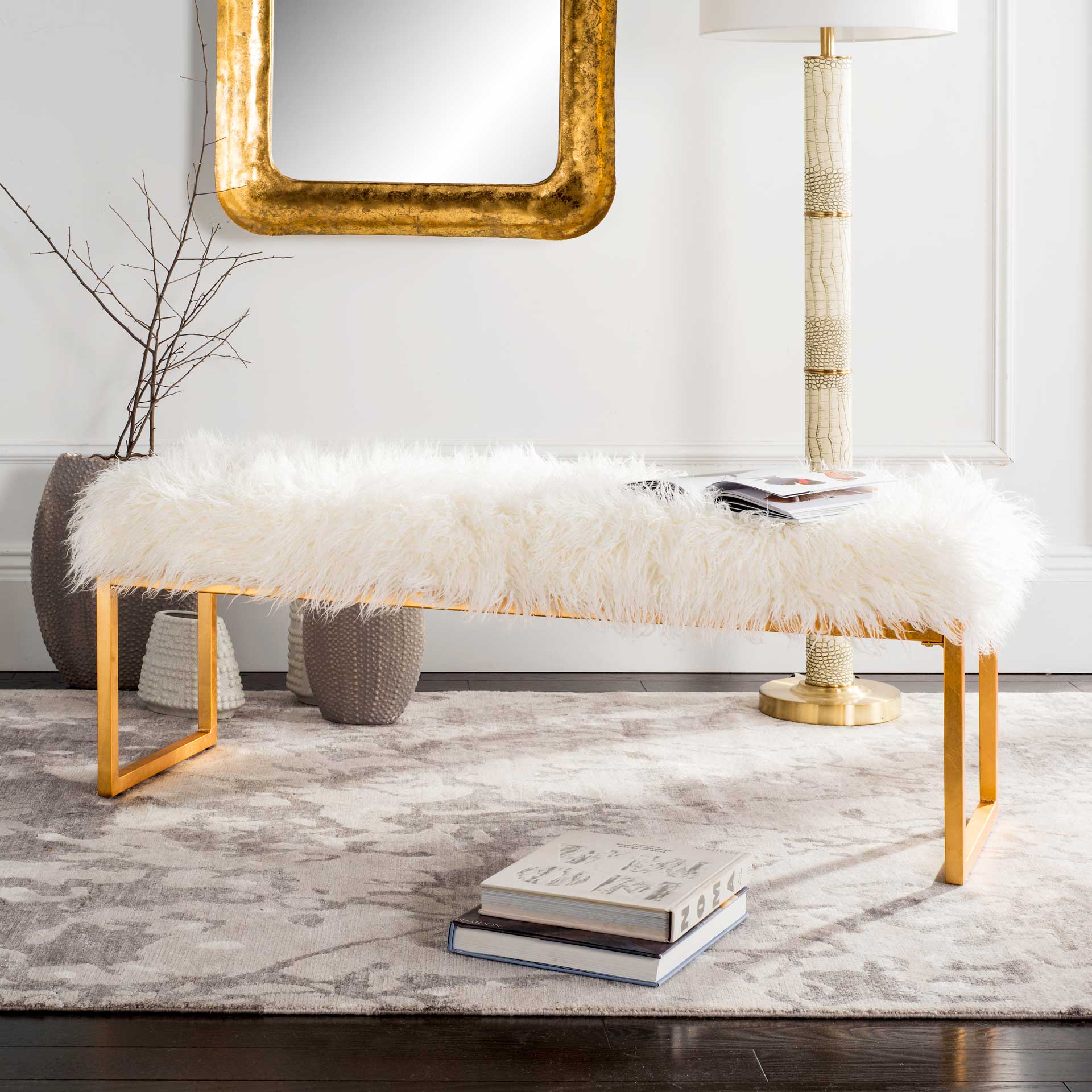 Ethiopia Faux Curly Sheepskin Bench White - Image 7