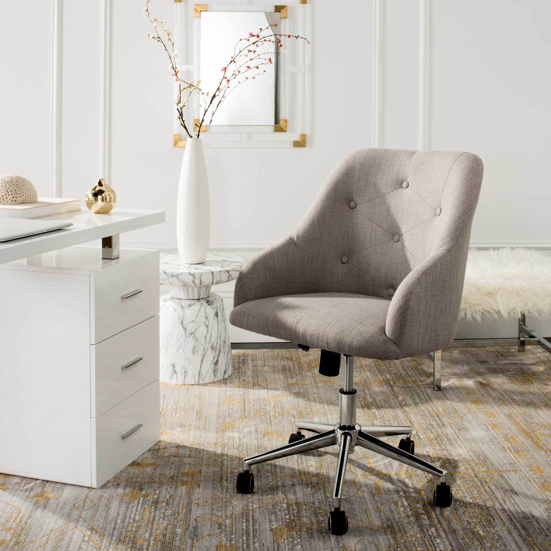 Evelyn Tufted Linen Swivel Office Chair - Image 5